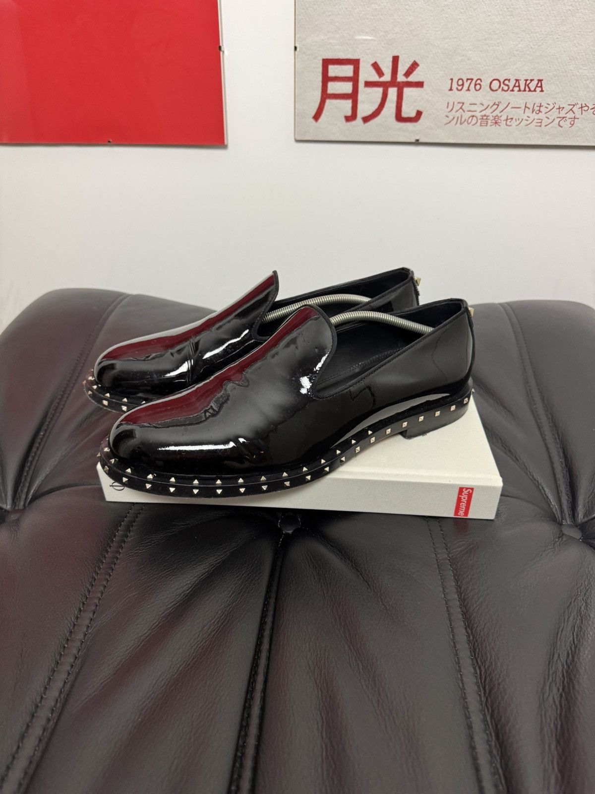 Valentino Rock Stud Leather Shinny Black Designer Loafers