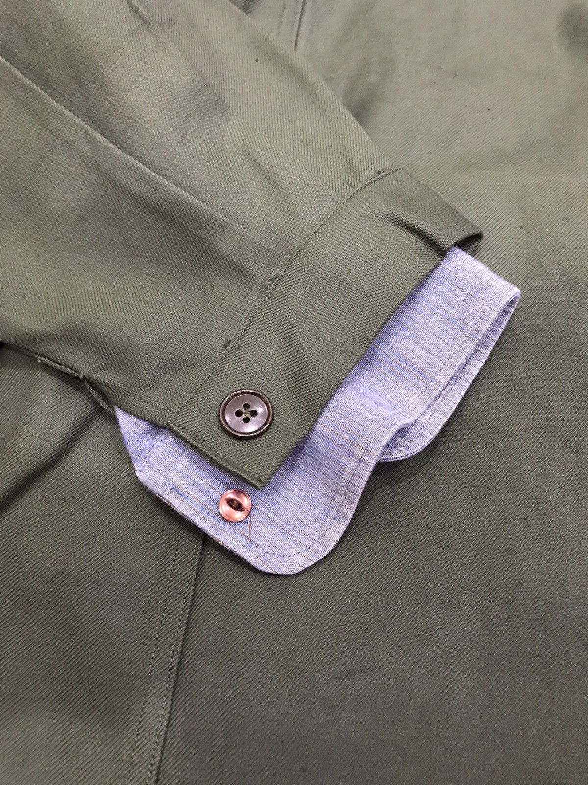 Other 60s FRENCH ARMY CHORE COAT sage, like new stiff work jacket Size US M / EU 48-50 / 2 - 10 Thumbnail