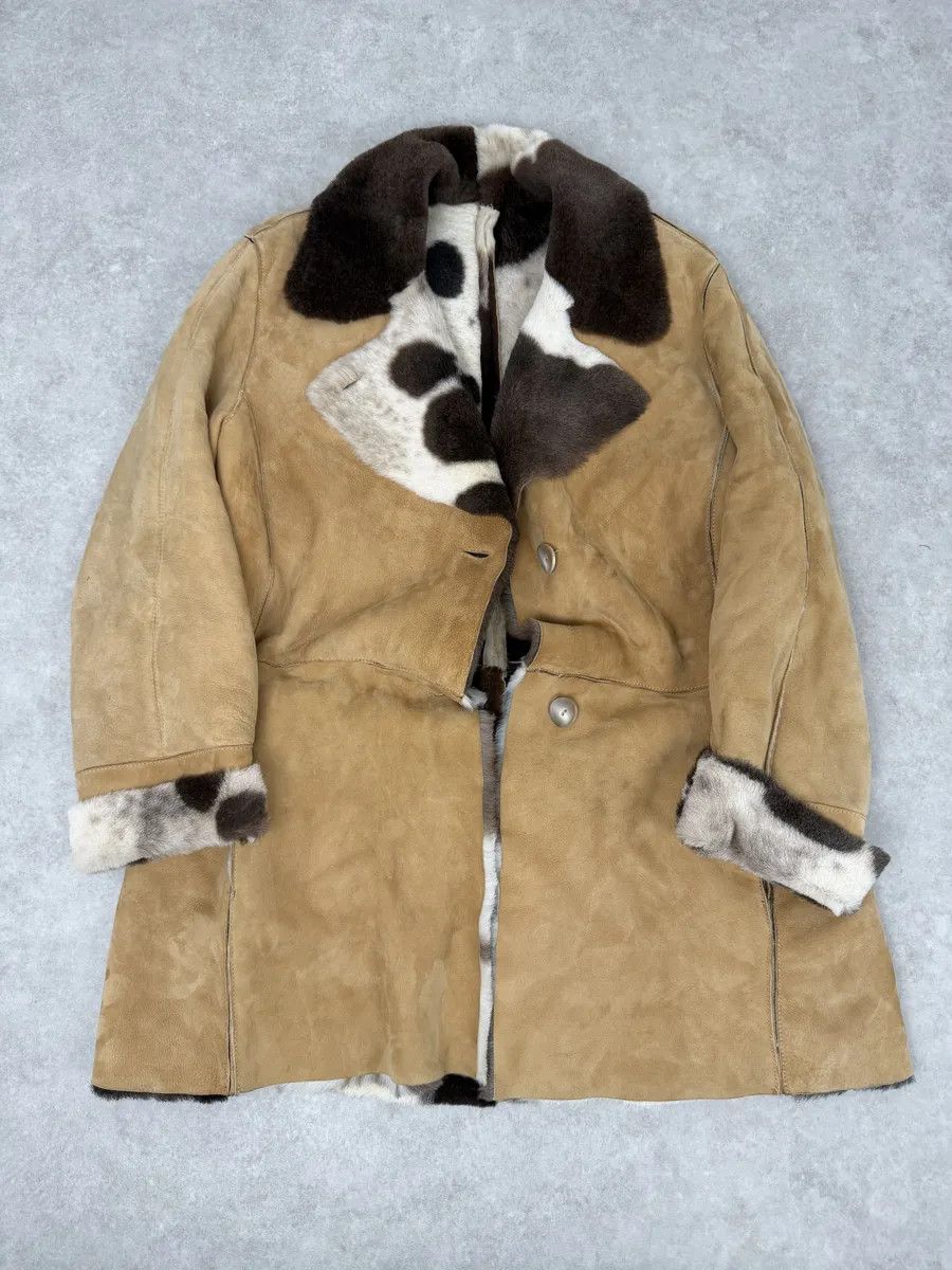 Versace 2000s Versace Beige Leather Fur Collar Cow Effect Coat Size US S / EU 44-46 / 1 - 6 Thumbnail