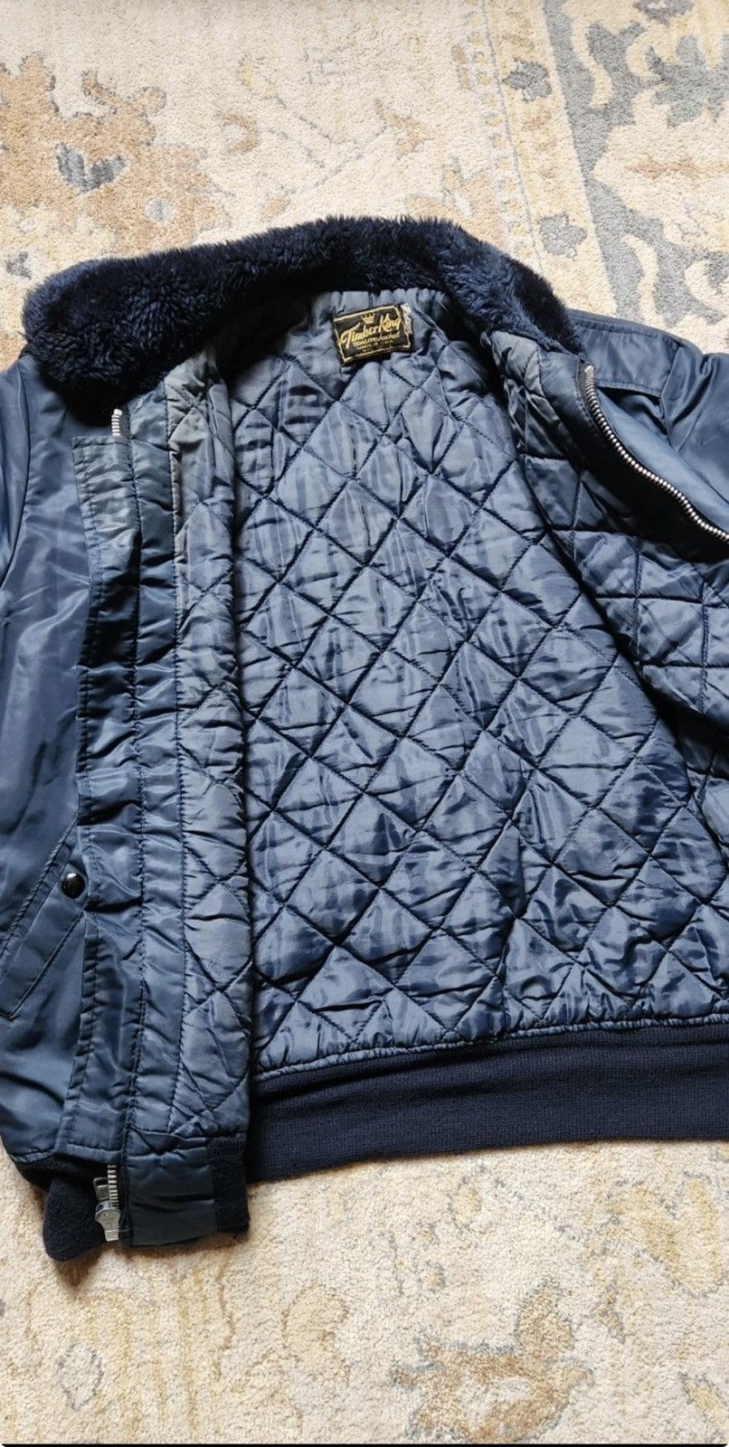 Vintage Vintage 1980s Timber King Mens Blue Bomber Jacket Fur Collar Size US L / EU 52-54 / 3 - 5 Thumbnail