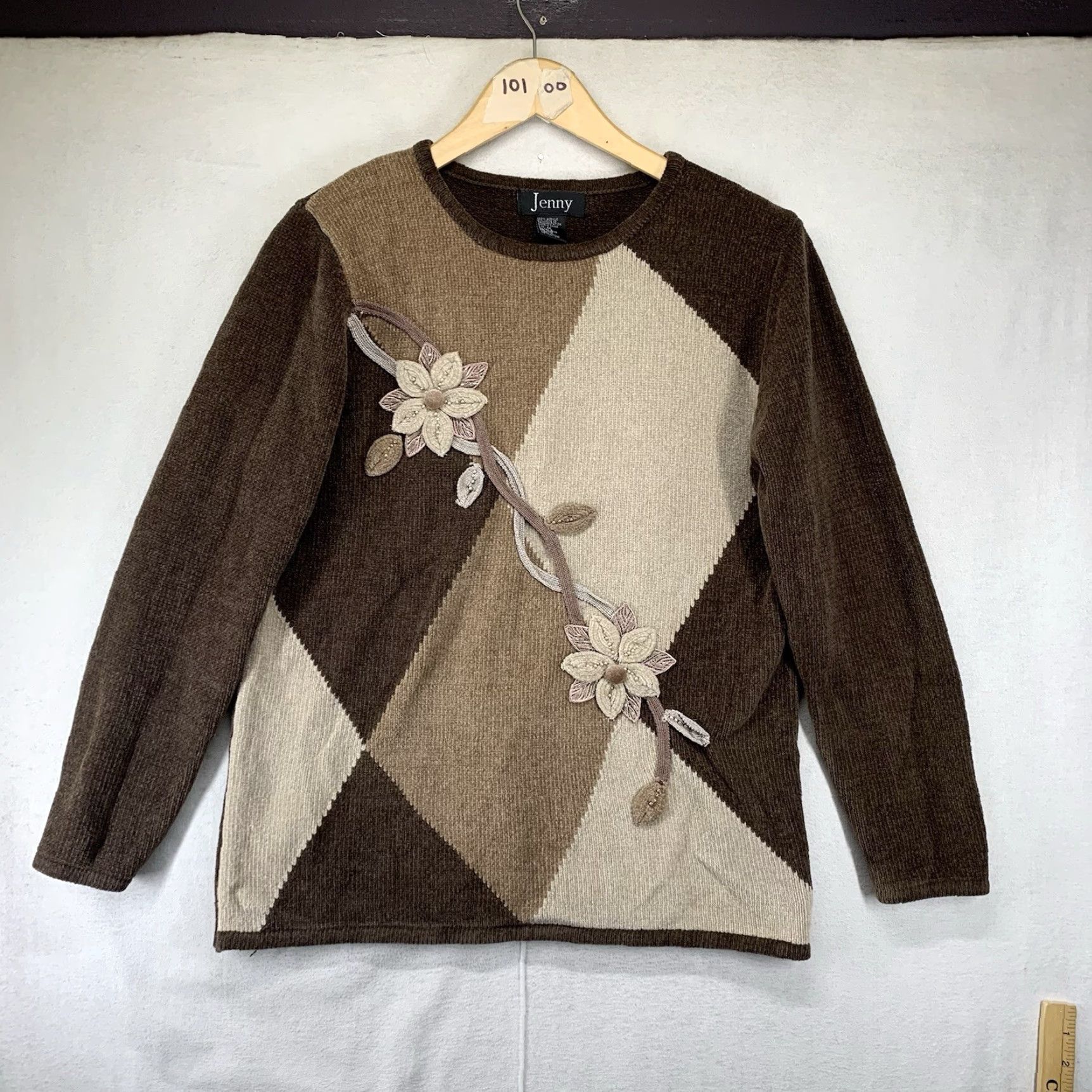 Vintage VINTAGE Jenny Chenille Knit Sweater M Brown Floral Embroidery Beads Cottage 90s Size M / US 6-8 / IT 42-44 - 2 Thumbnail