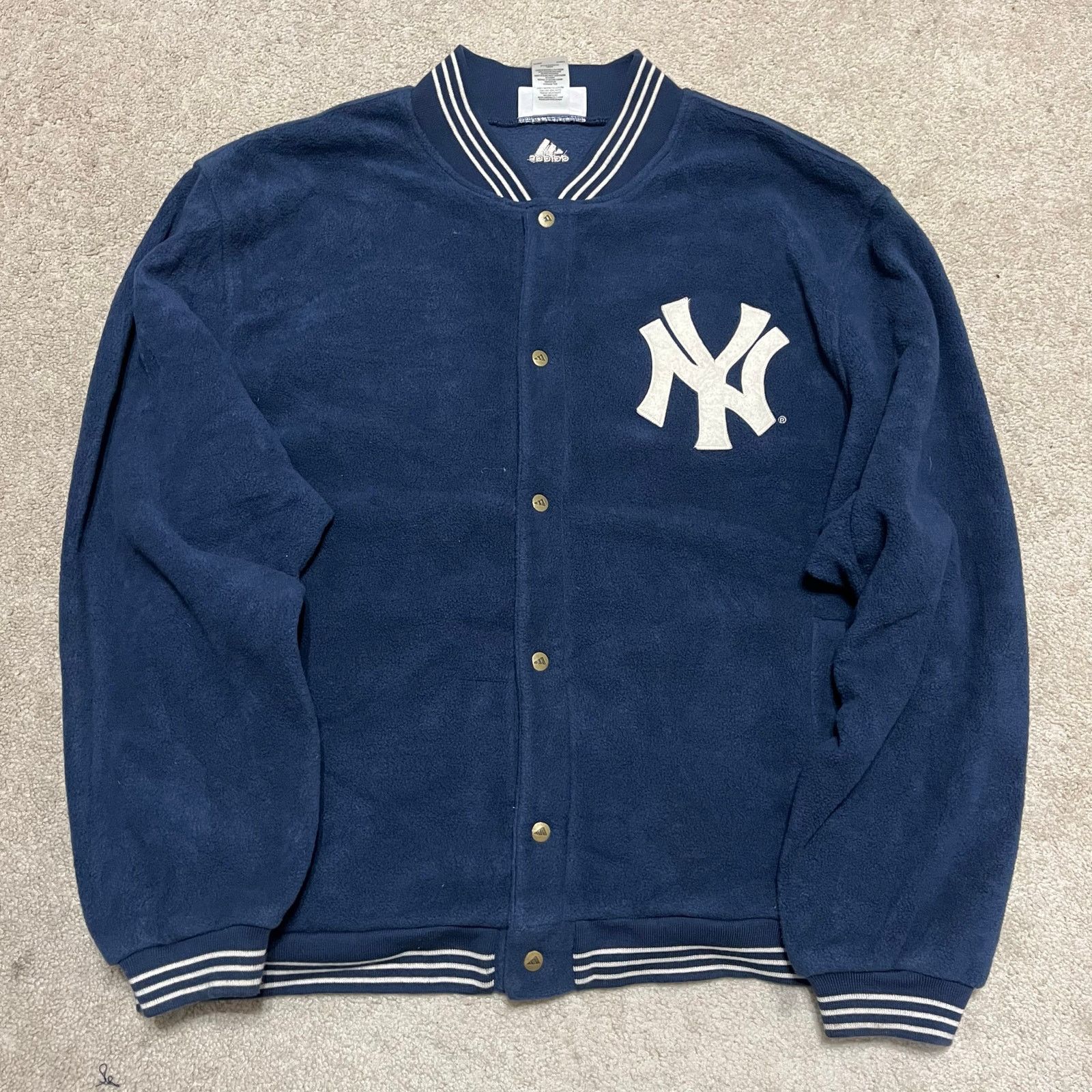 Adidas Vintage Adidas New York Yankees Navy Letterman Style Jacket Size US XL / EU 56 / 4 - 1 Thumbnail