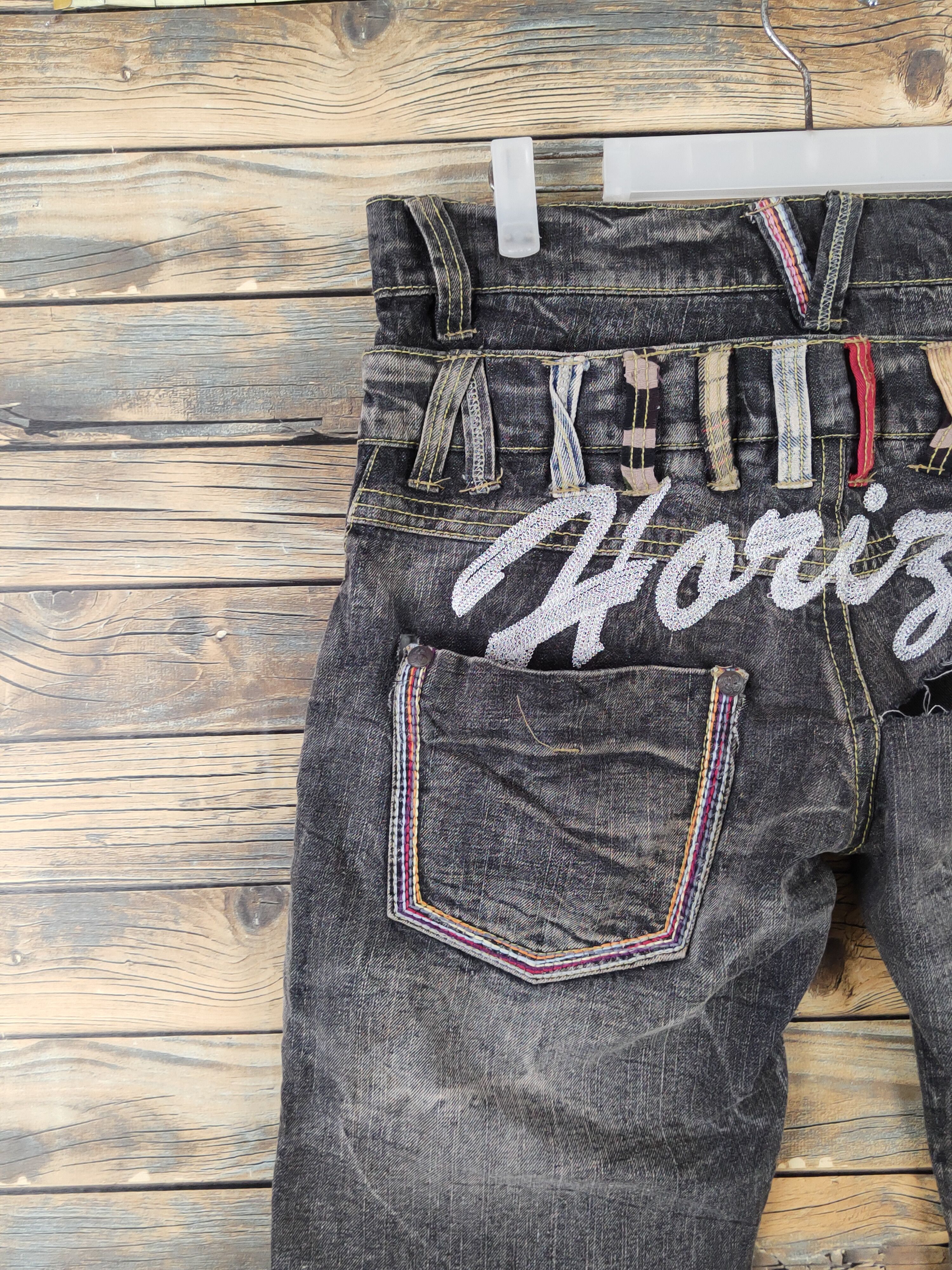 Japanese Brand Original Black Faded Distressed Short Jeans #W1833 Size US 31 - 10 Thumbnail