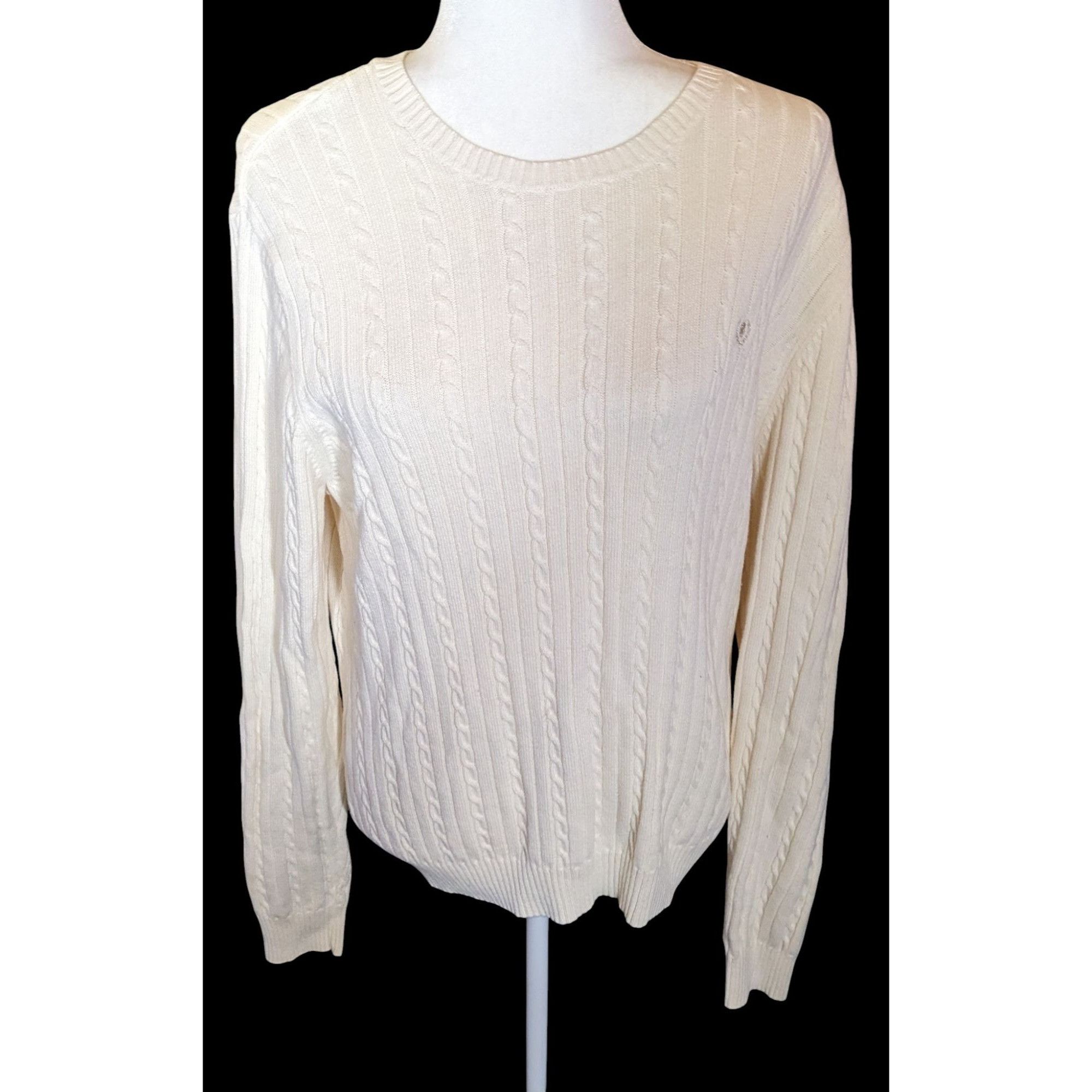Izod Izod Preppy Cream Cable Knit Sweater With Embroidered Emblem Size XL / US 12-14 / IT 48-50 - 1 Thumbnail