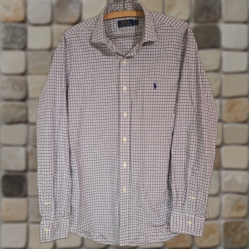 Polo Ralph Lauren Ralph Lauren Polo Shirt Long Sleeve Button Up Plaid Mens L Brown Blue White Size US L / EU 52-54 / 3 - 1 Thumbnail