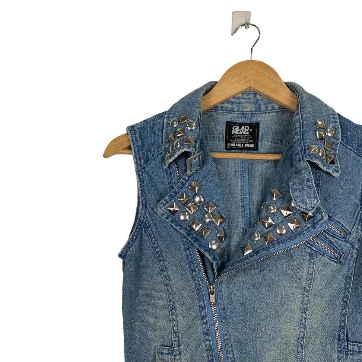 Japanese Brand GLAD NEWS Studded Double Collar Denim Vest #1092-C50 Size XS / US 0-2 / IT 36-38 - 6 Thumbnail