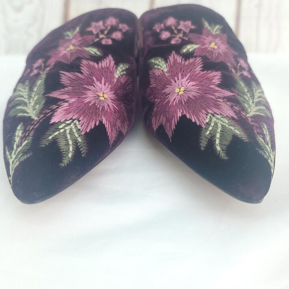 Designer Sam Edelman Black Pink Floral Bordeaux Velvet Size 7 Mules Size US 7 / IT 37 - 3 Thumbnail