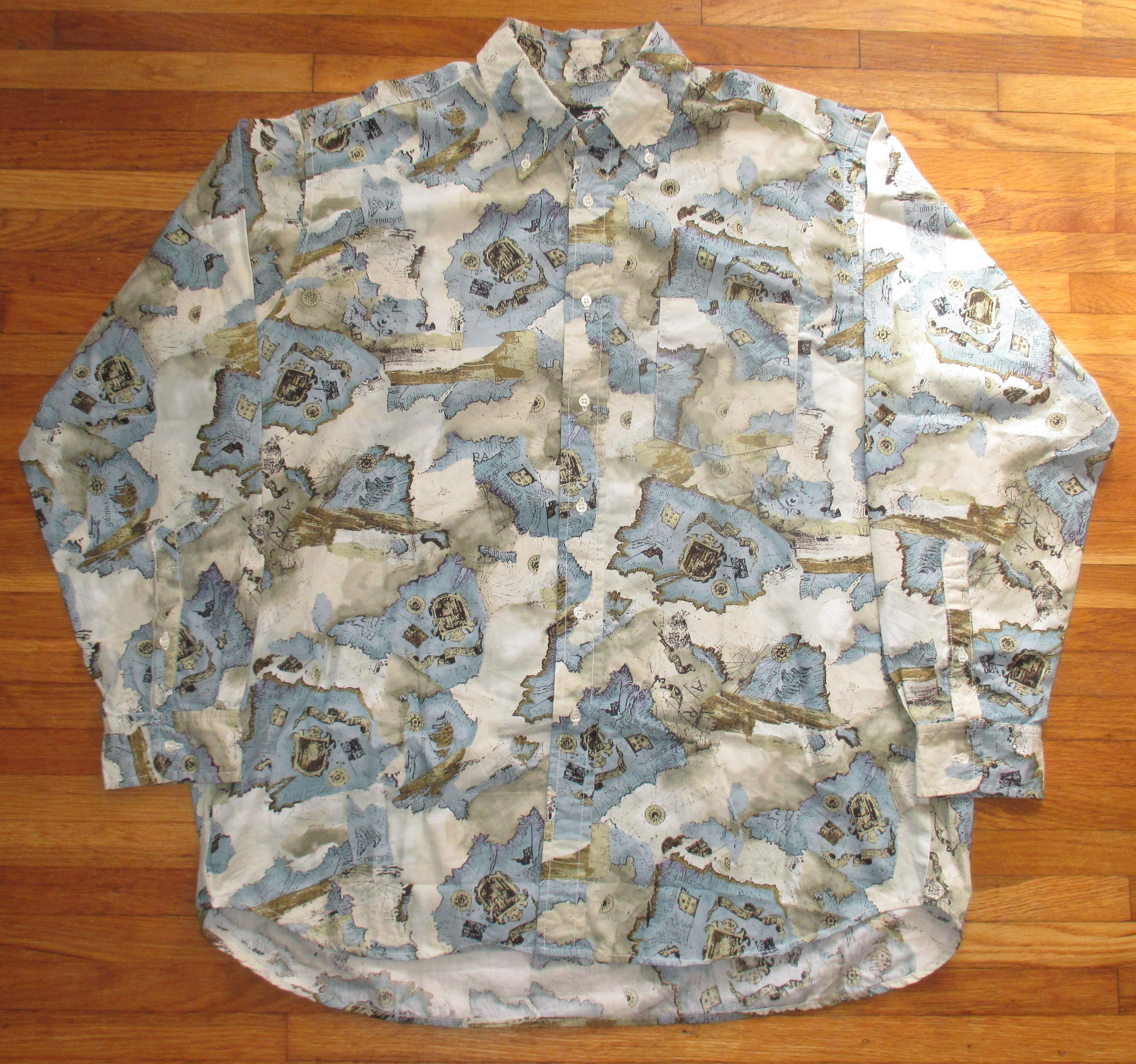 image of Nos Vintage 1980S Stussy Archival All Over Print Map Shirt in White/Tan/Cream, Men's (Size XL)