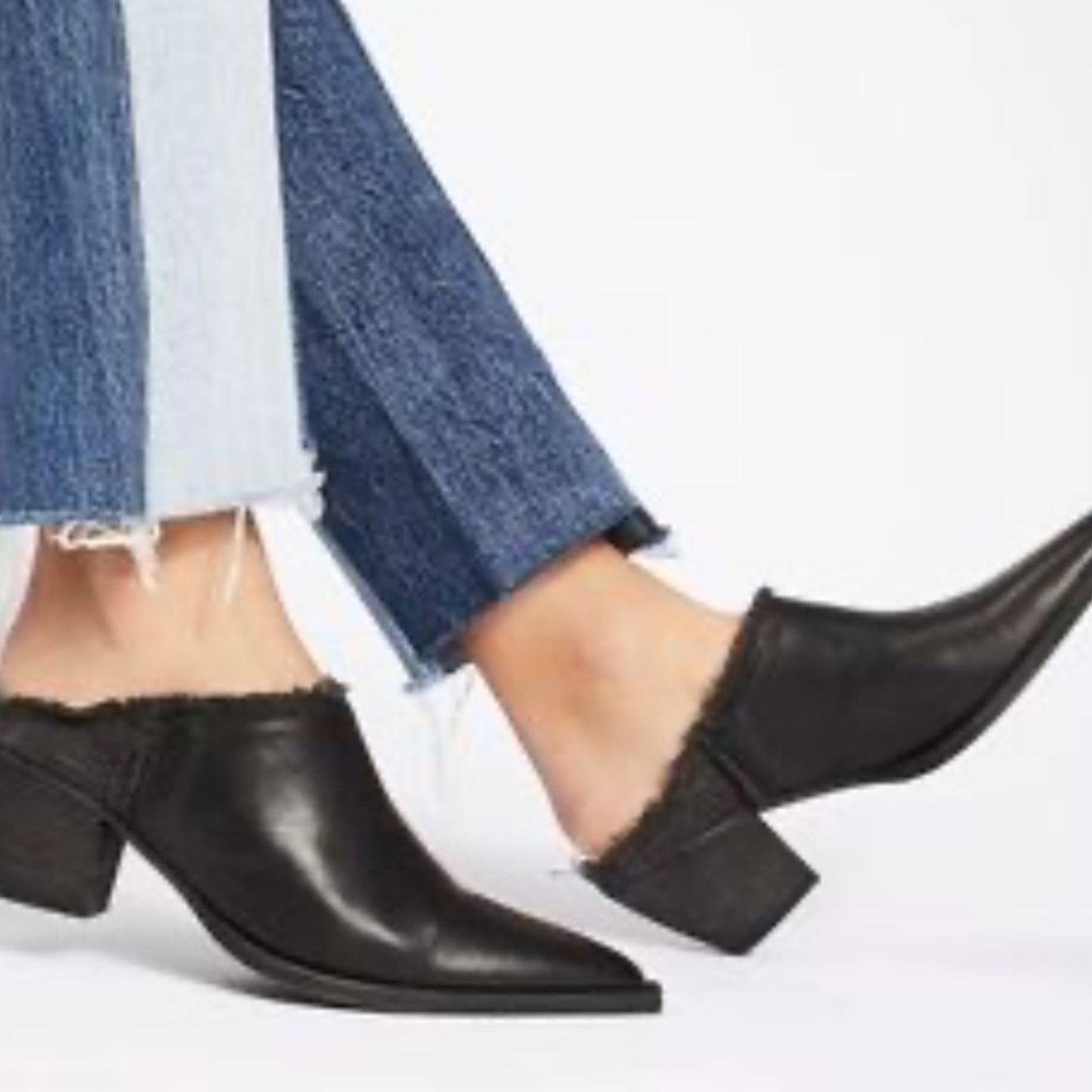 Free People Black Leather Pointed Cowgirl Slip On Mule Shoess 36 Shoes, Women's