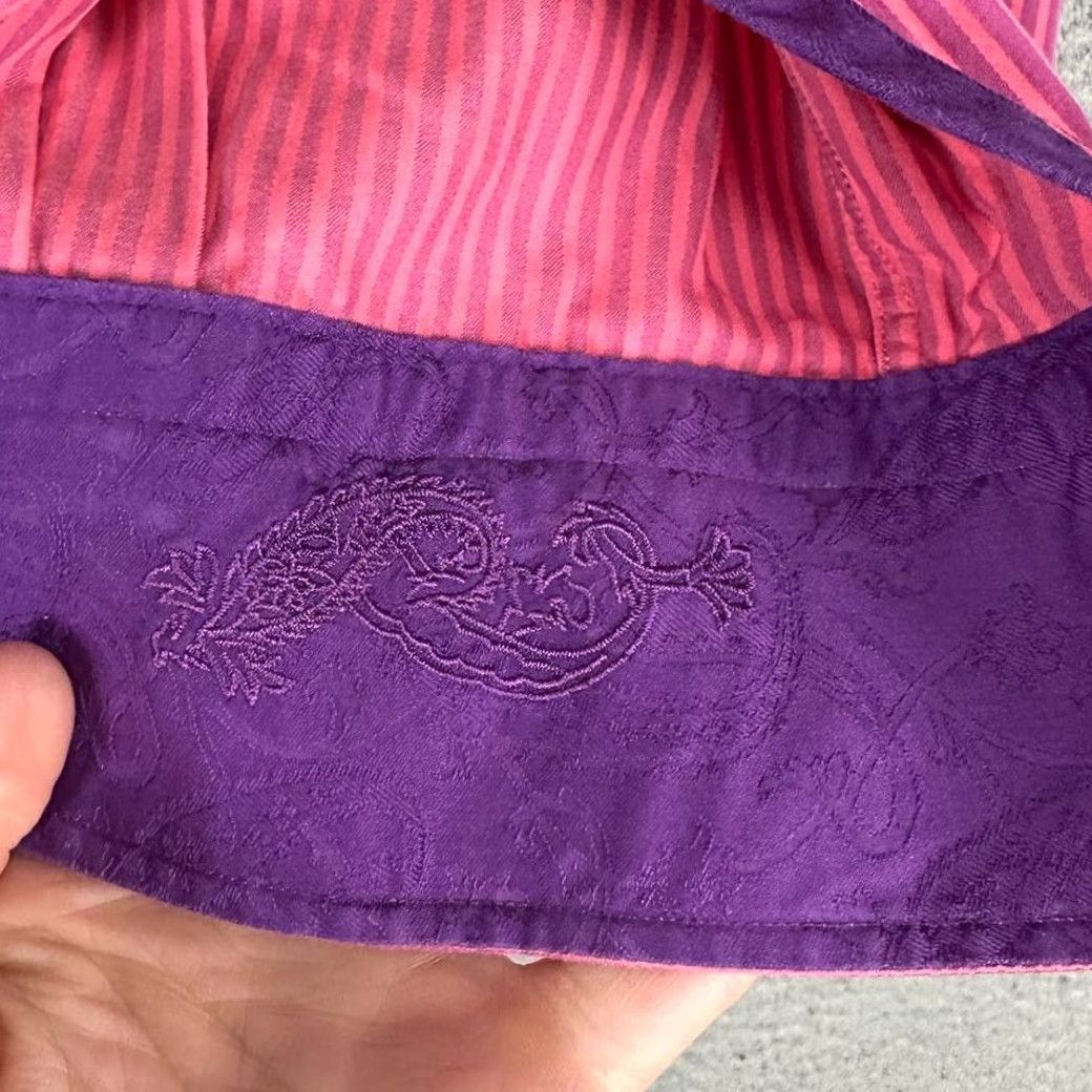 Robert Graham Robert Graham Dress Shirt Mens 16-41 Pink Purple Striped Flip Cuff Barrel Cuff Long Sleeve Cotton Casual Formal Preppy Mens Regular Size L Size 42R - 6 Thumbnail