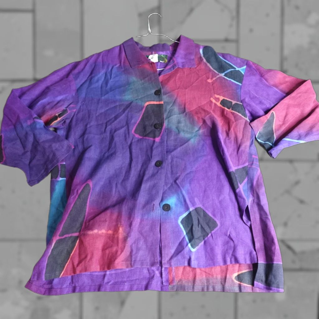 Vintage **Farley Farley Women's Mid-Length Blue Purple Linen Jacket** User: Farley Farley Women's Mid-Length Blue Purple Linen Jacket Size L / US 10 / IT 46 - 1 Thumbnail