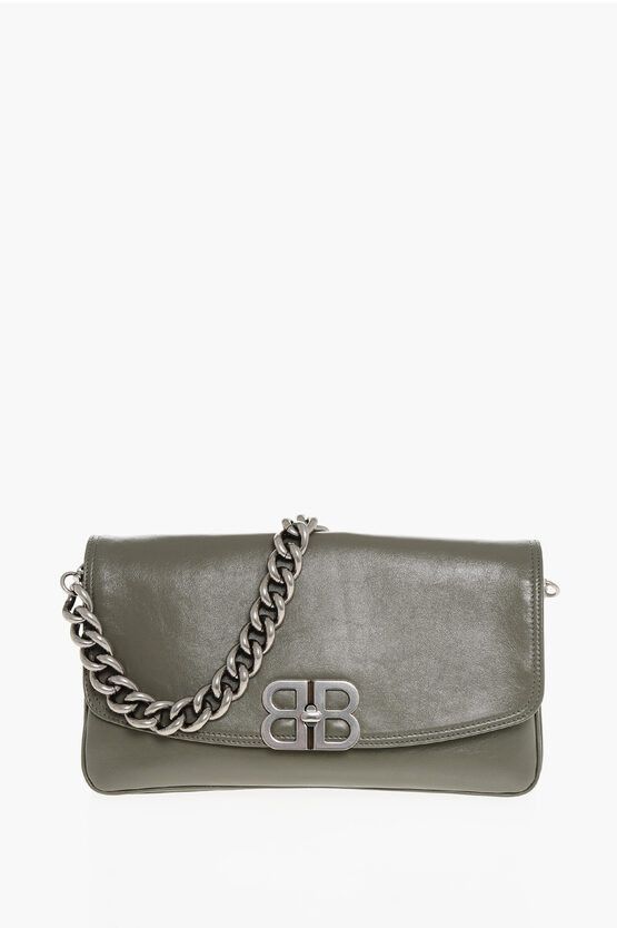 Balenciaga Leather Soft Flap Shoulder Bag in Green, Women's