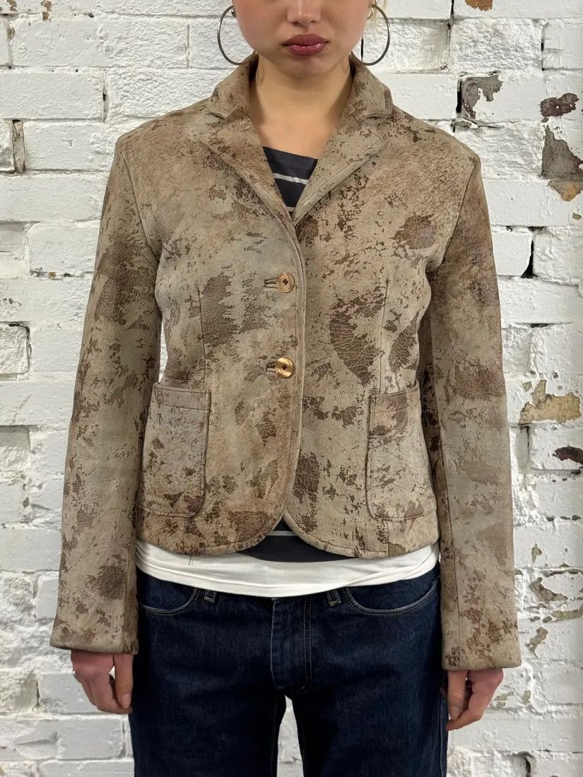 Just Cavalli AW2003 Cavalli Beige Textured Eroded Leather Blazer Jacket Size S / US 4 / IT 40 - 2 Thumbnail