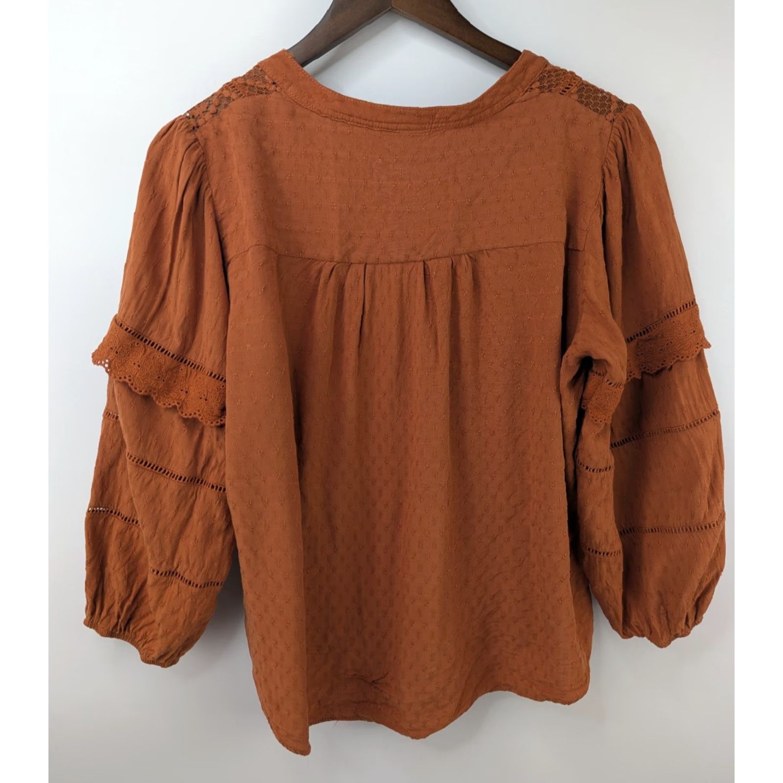 Vintage Knox Rose Blouse Women's Size L Balloon Sleeve Peasant Rayon Orange Venture Rust Boho Shirt Size L / US 10 / IT 46 - 6 Thumbnail