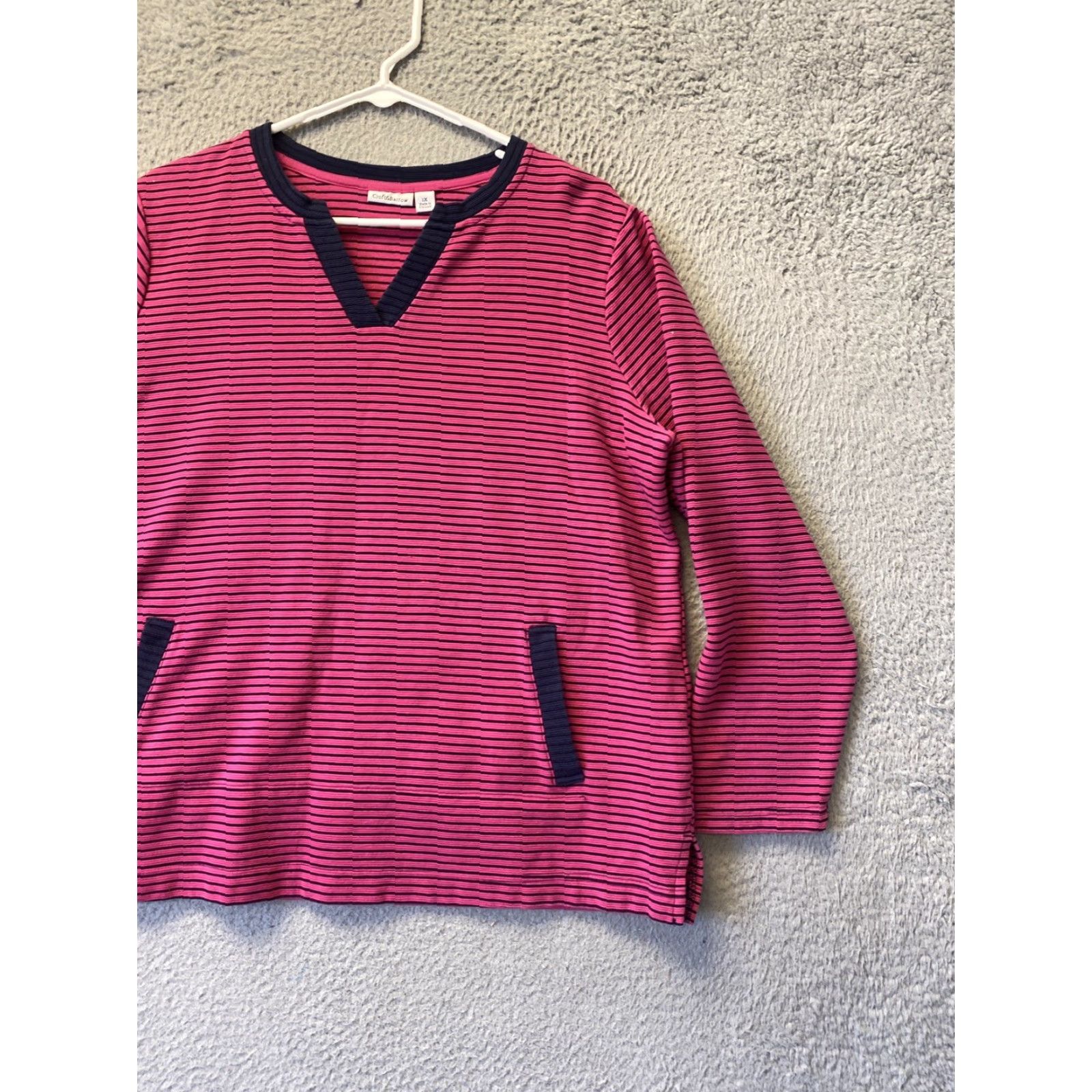 Croft & Barrow Croft Barrow Sweater Womens 1X Magenta Striped Long Sleeve Pullover 56-24 Size XL / US 12-14 / IT 48-50 - 3 Thumbnail