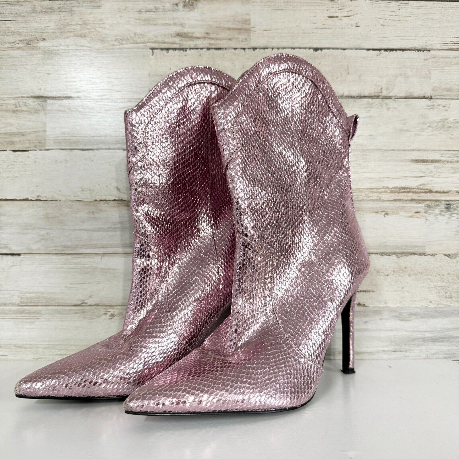 Guess Guess Booties Size 8 Pink Shimmery Ankle Pointed Toe Heeled Size US 8 / IT 38 - 1 Thumbnail