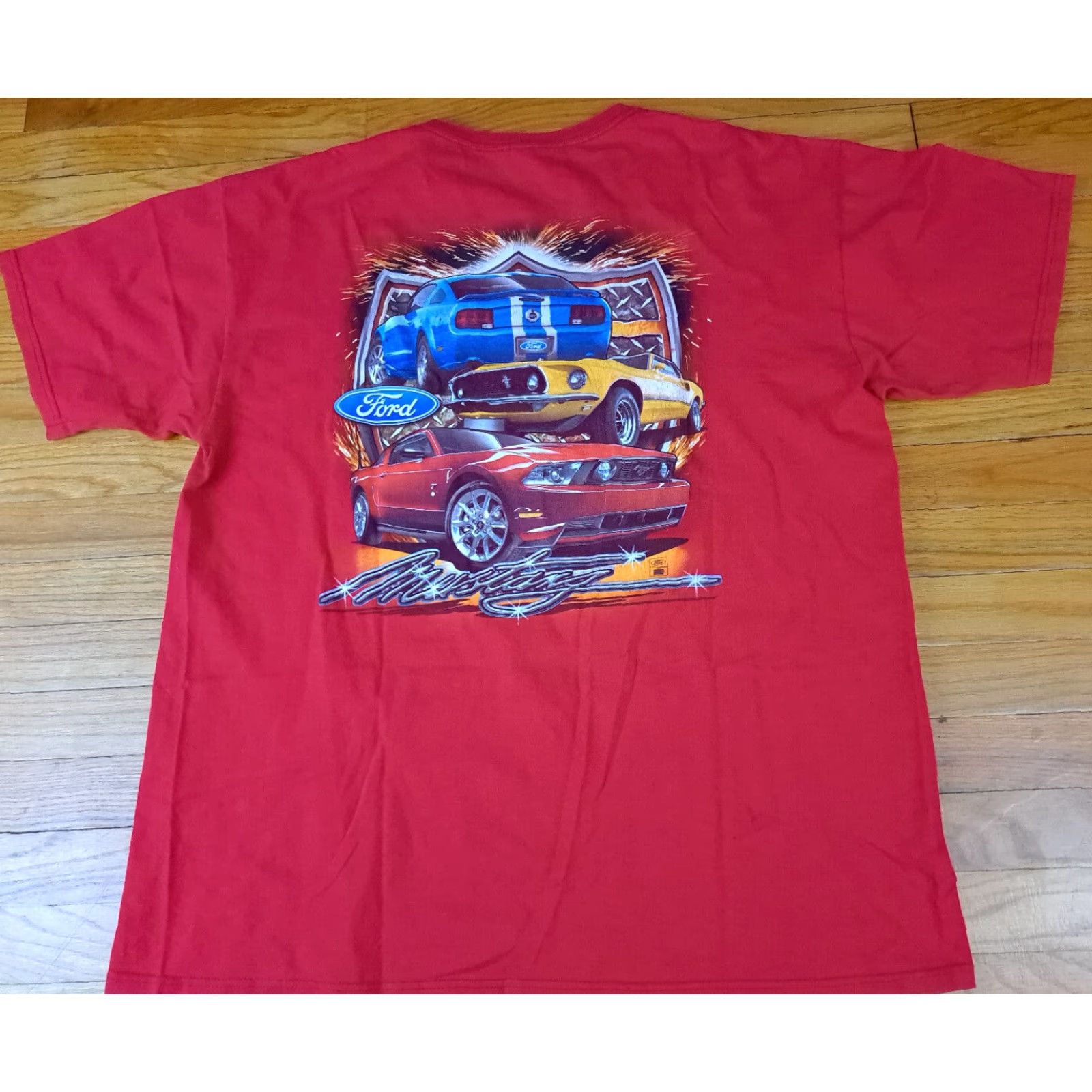 Anvil VINTAGE Ford Motors Mustang Racing Printed T-Shirt 2XL Anvil Red Unisex Adults Short Sleeve 90s Cars Classic Mens Womens Size US XXL / EU 58 / 5 - 4 Thumbnail