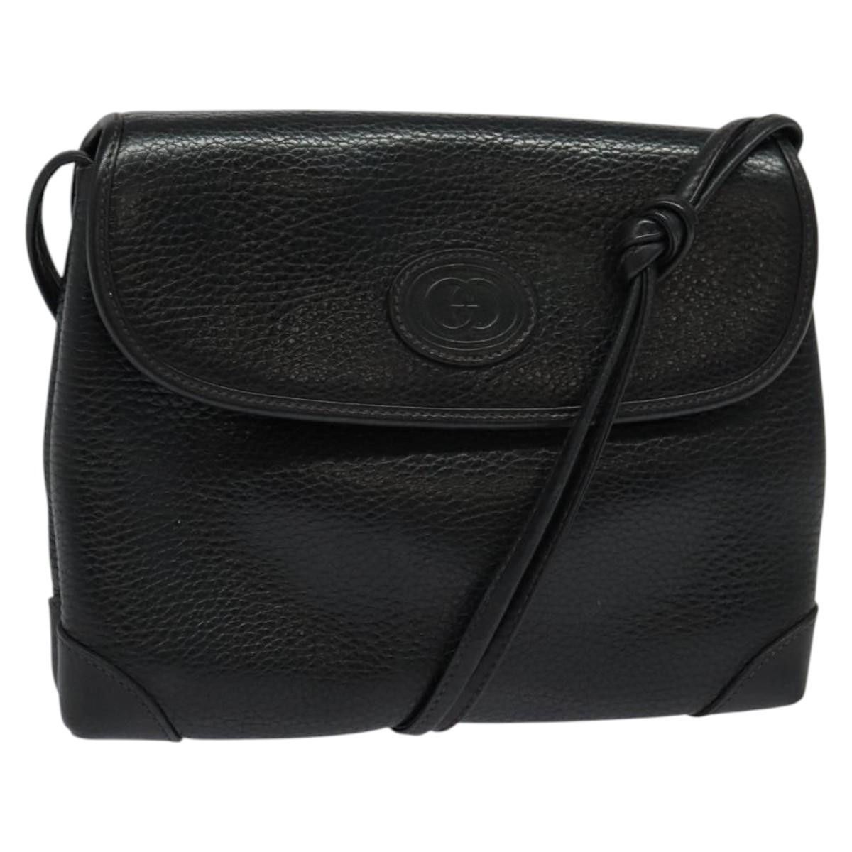 Gucci Shoulder Bag Leather Black Gold 007 105 5548 Auth Ep8881, Women's