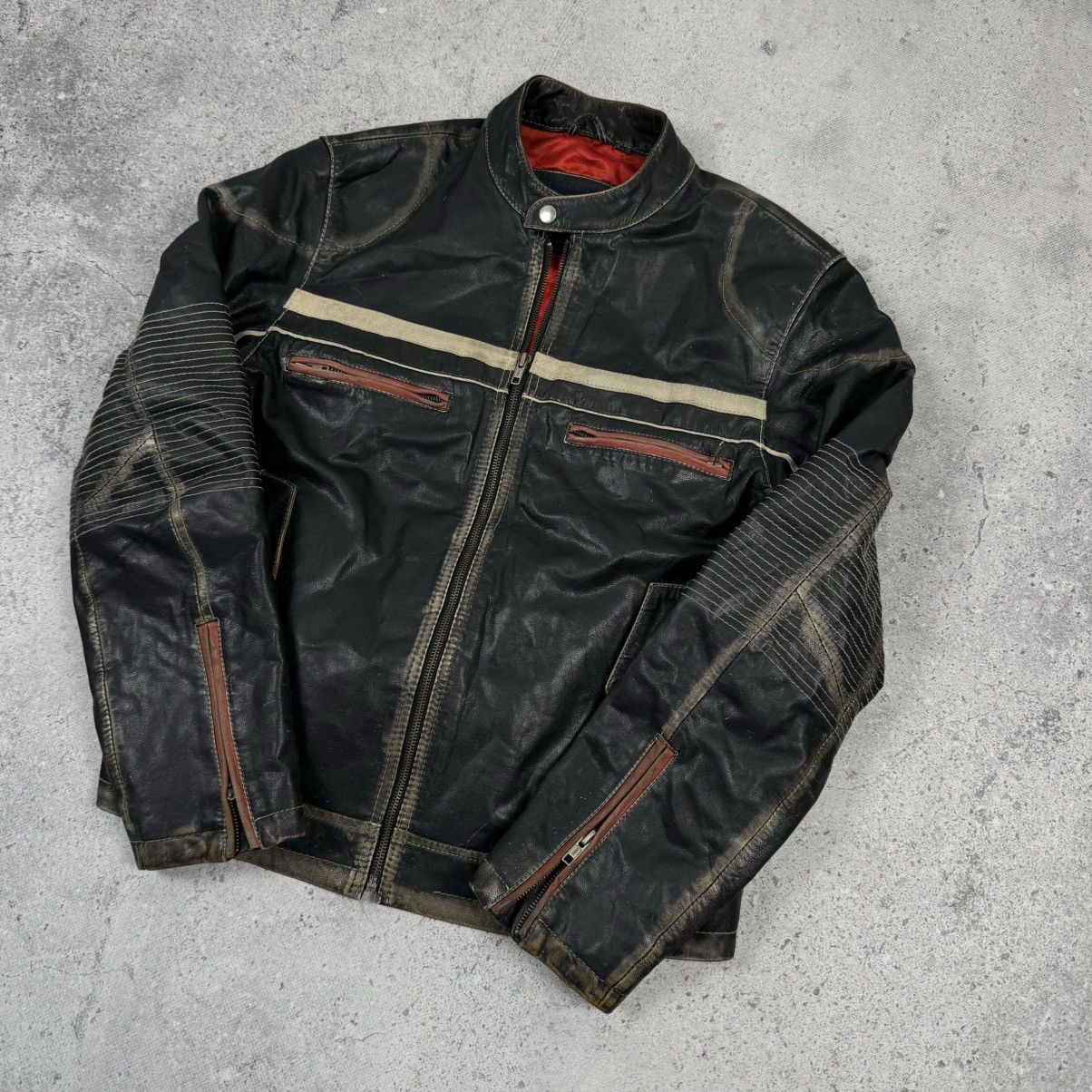 Lambretta × Leather × Vintage Lambretta Big Logo Avant Garde Distressed Leather Jacket Size US L / EU 52-54 / 3 - 6 Thumbnail