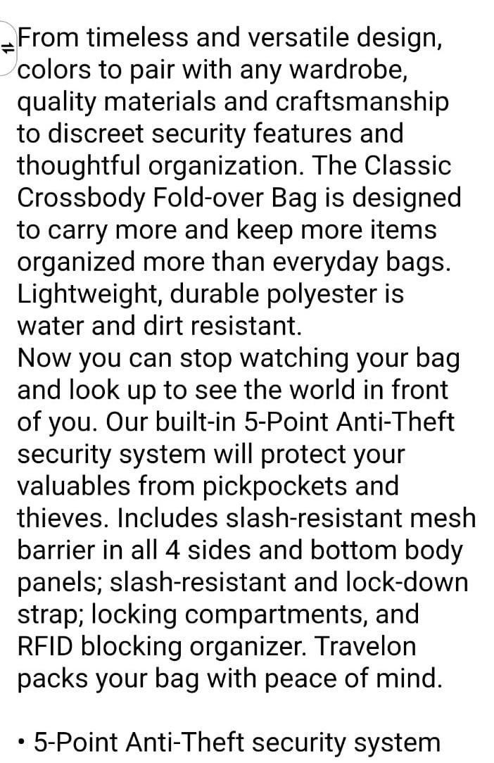 Travelteq Travelon RFID Anti Theft Crossbody Size ONE SIZE - 8 Thumbnail