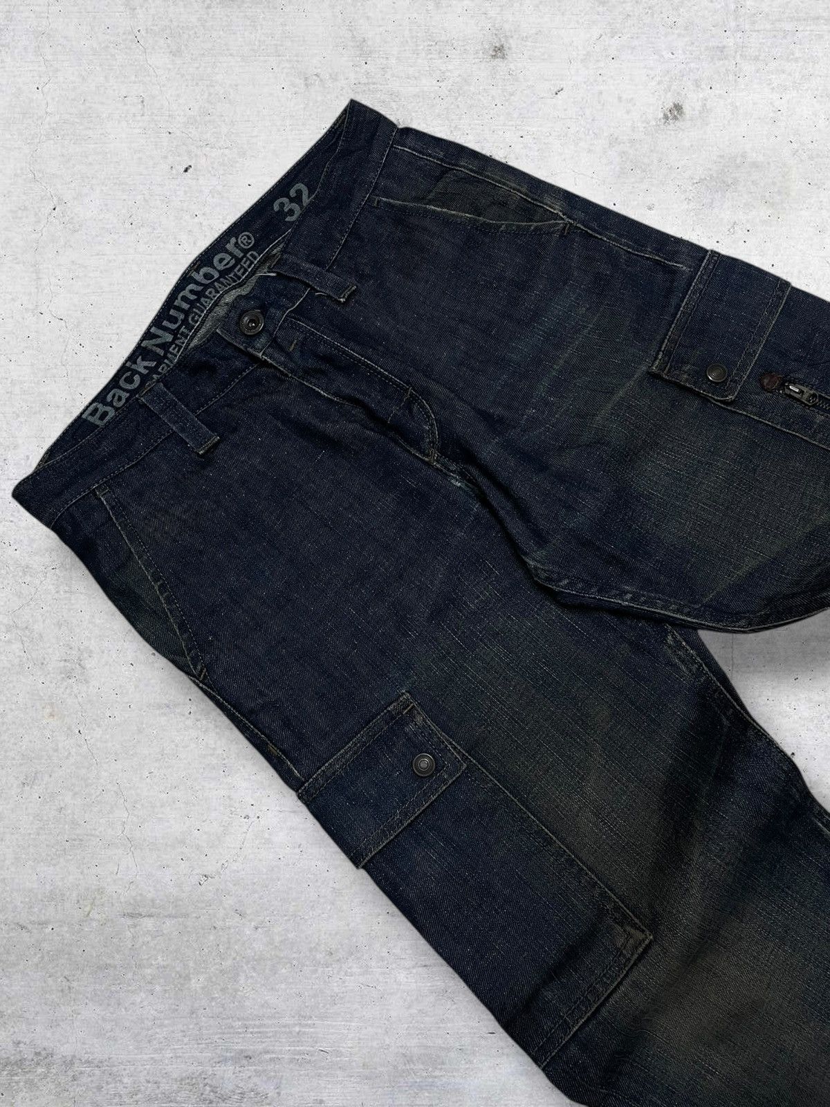 VINTAGE BACK NUMBER JAPAN DESIGNER INDIGO CARGO DENIM 90S OG