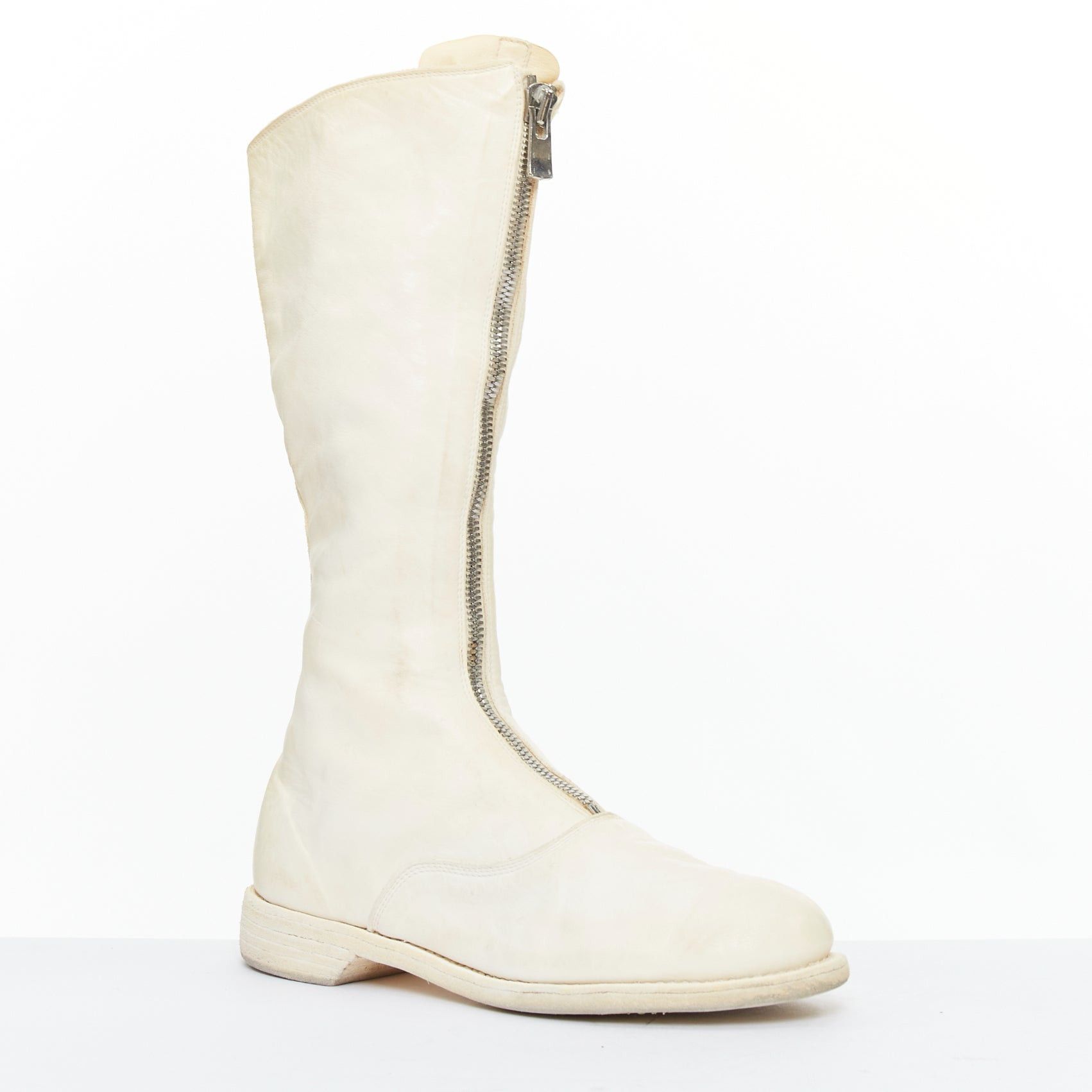 Guidi GUIDI 410 Soft Horse distressed off white leather silver zip front boots EU36 Size US 6 / IT 36 - 1 Thumbnail