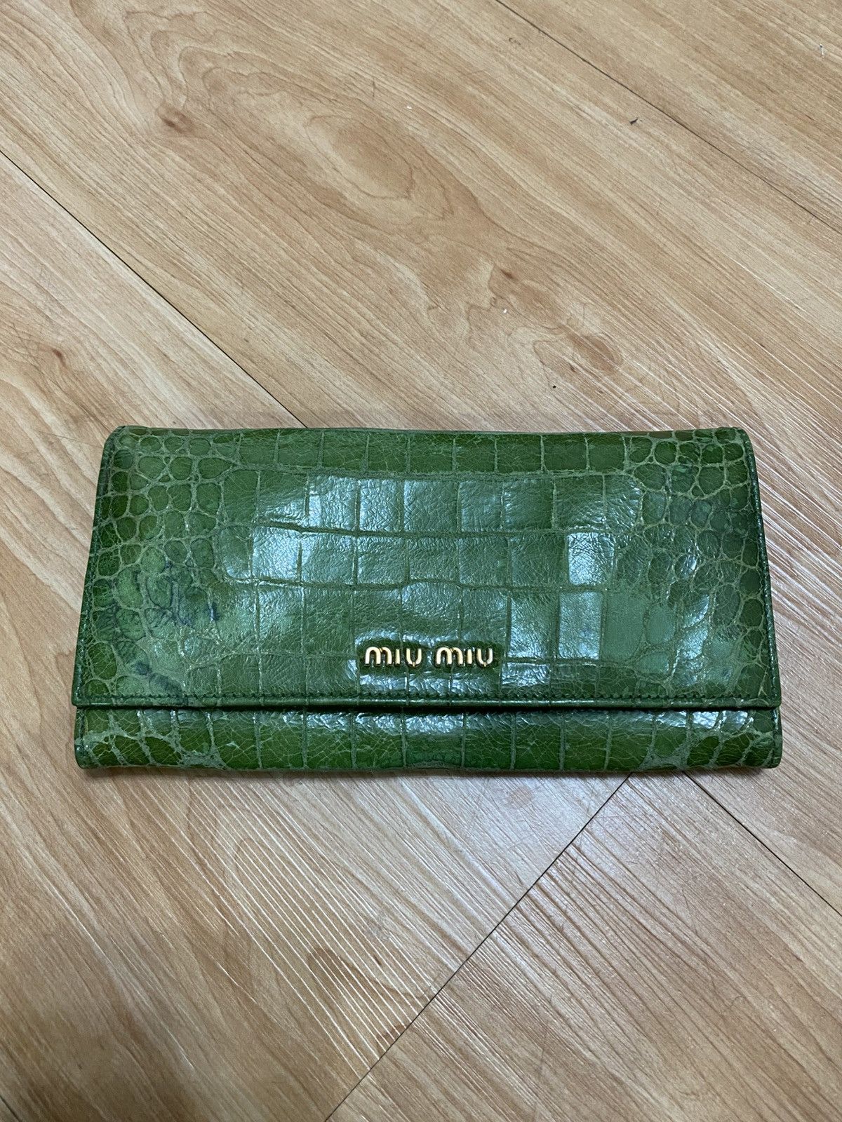 Miu Miu Miu miu crocodile green leather long wallet rare colour Size ONE SIZE - 2 Thumbnail