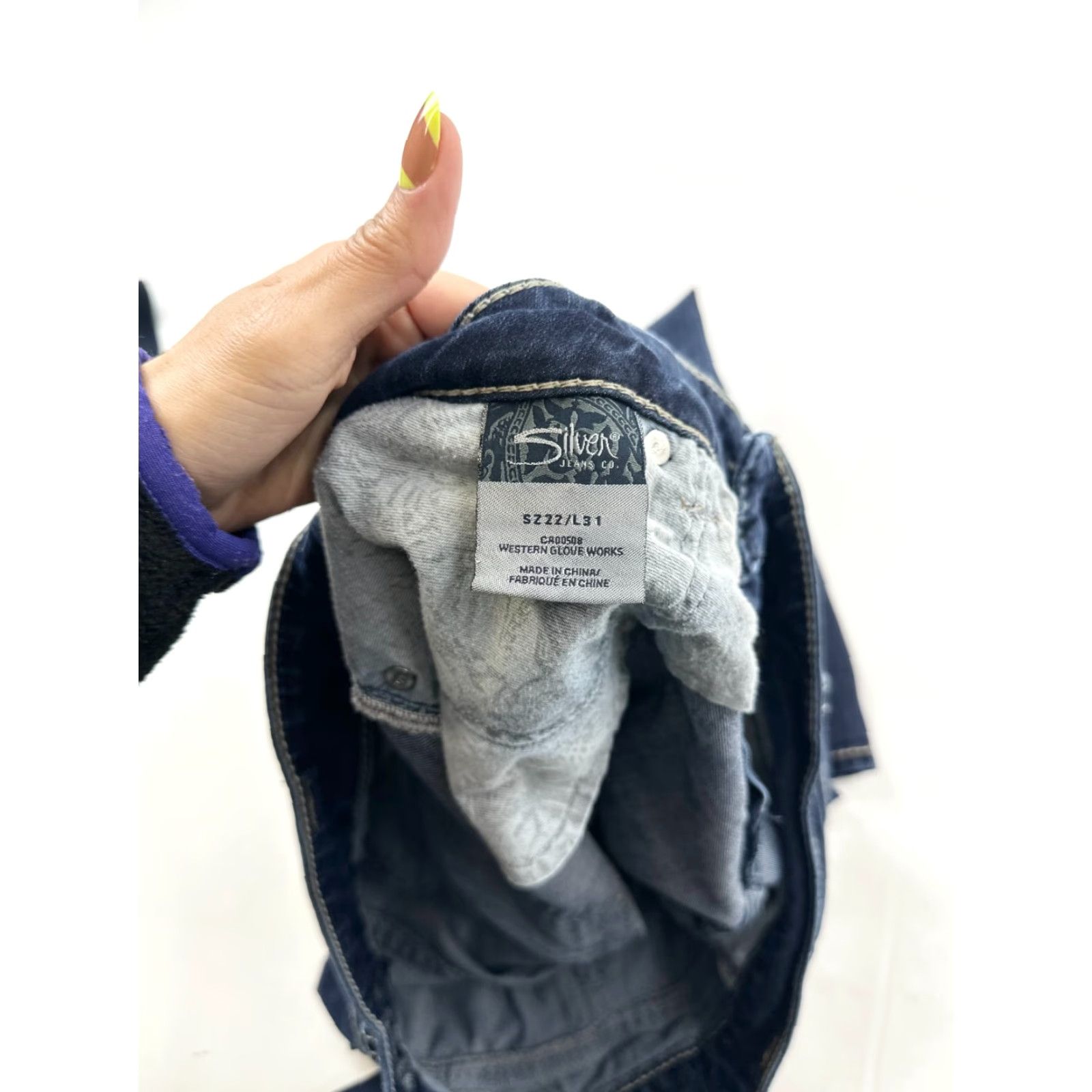 Silver Jeans Co. Silver Jeans Women 22x31 Blue Denim Thick Stitch Western Glove Works Suki Skinny Jeans Size 40" / US 18 - 4 Thumbnail