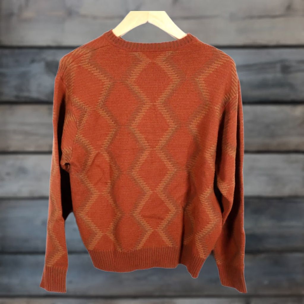 Vintage VTG Wool Blend Sweater Mens Medium Burnt Orange Geometric Pattern Lightweight Pullover Crew Neck 90s Casual Vintage Knit Style Mens Size US M / EU 48-50 / 2 - 1 Thumbnail
