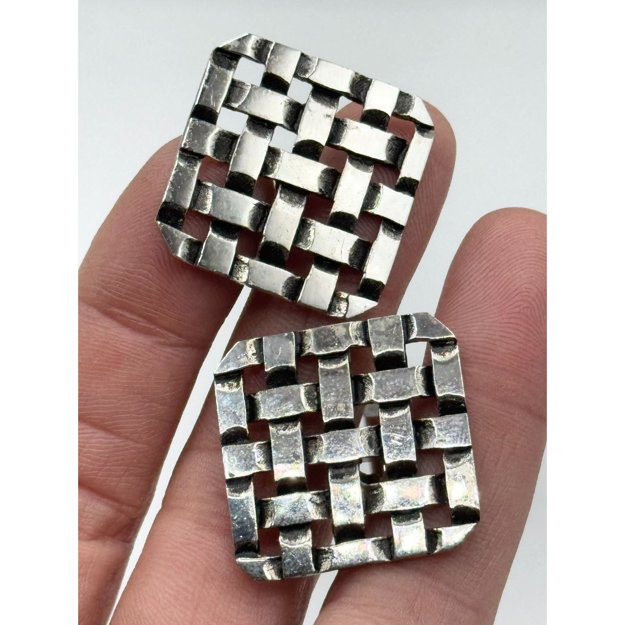 Vintage Vintage Sterling Silver woven basket weave unisex cuff links Size ONE SIZE - 8 Thumbnail