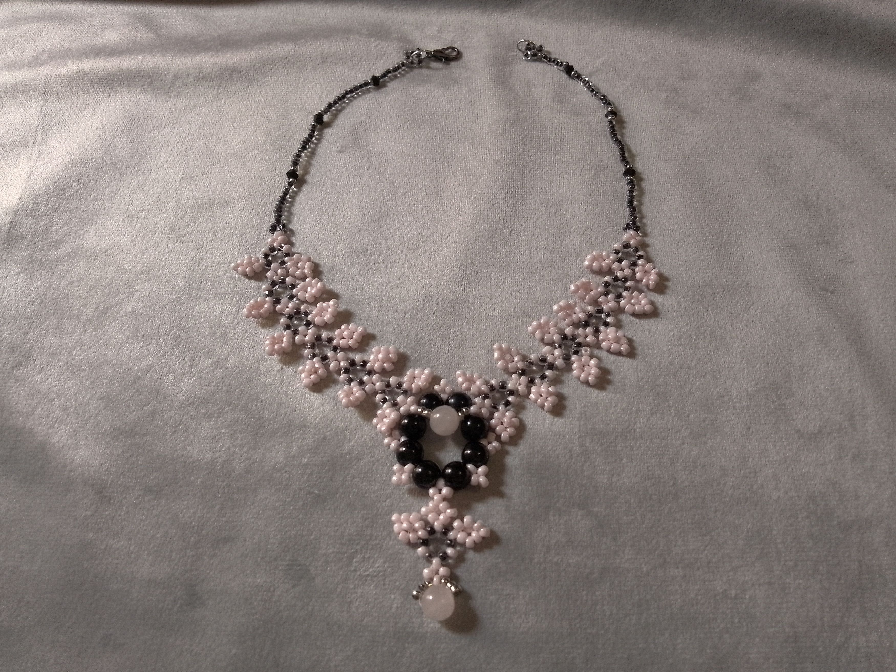Handmade Necklace Black Pink Natural Rose quartz Stones Size ONE SIZE - 4 Thumbnail