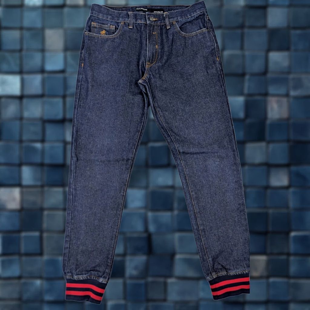Rocawear Rocawear Denim Jeans Straight 34x33 Deep Indigo Blue w Red Stripe End Cuffs Men Rocawear Brooklyn's Own Regular Rise 5-Pocket Denim Size US 34 / EU 50 - 1 Thumbnail