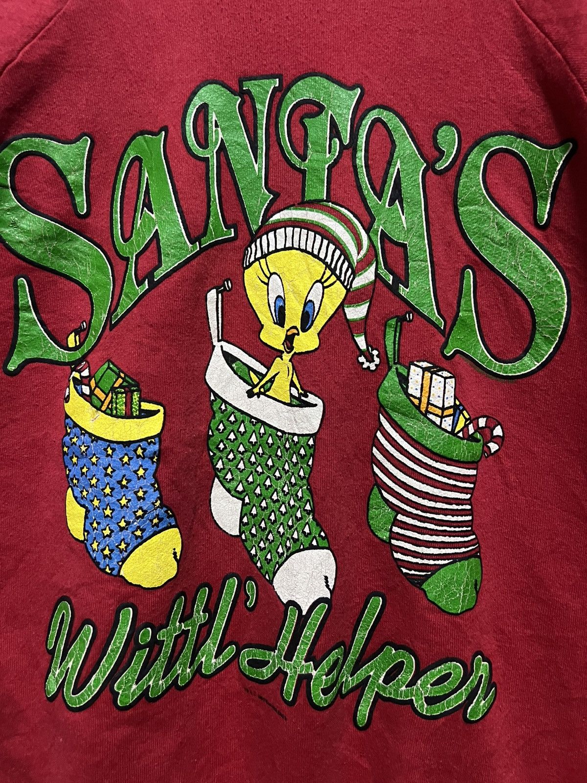 Warner Bros Vintage 90s Looney Tunes Tweety Bird Christmas Sweatshirt Size US XL / EU 56 / 4 - 7 Thumbnail