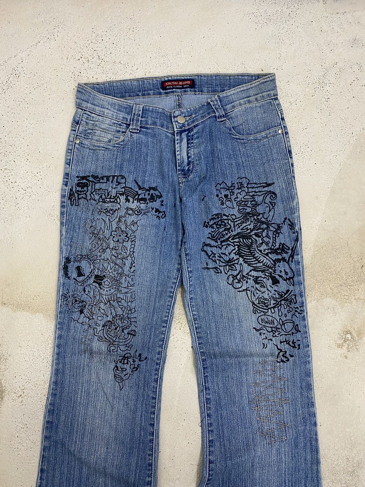 If Six Was Nine Flare Jean Xin Taii Classic Wear Art Black Tattoo Graphics Size US 29 - 7 Thumbnail