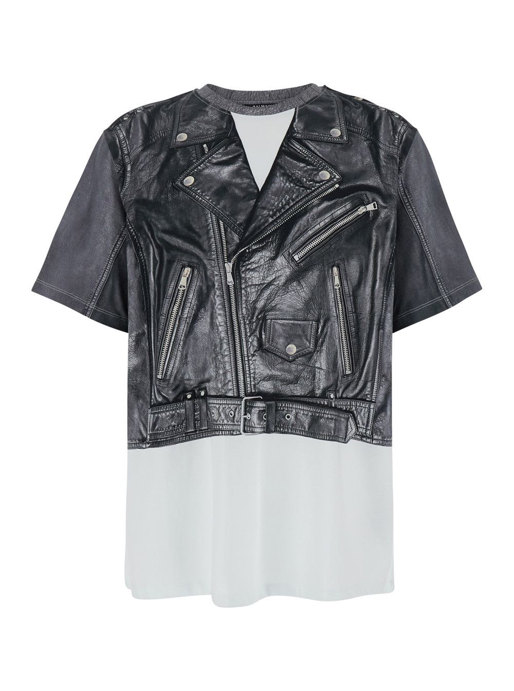 Balmain Black and White Crewneck T-Shirt with Layered Design in Cotton Man Size US XL / EU 56 / 4 - 1 Thumbnail