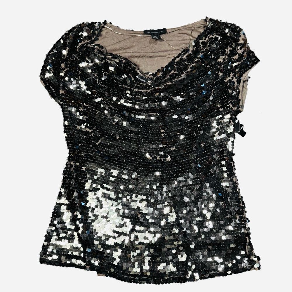 I.N.C NWT New INC INTERNATIONAL CONCEPTS Silver Sequin Cowl Neck Size XL / US 12-14 / IT 48-50 - 6 Thumbnail