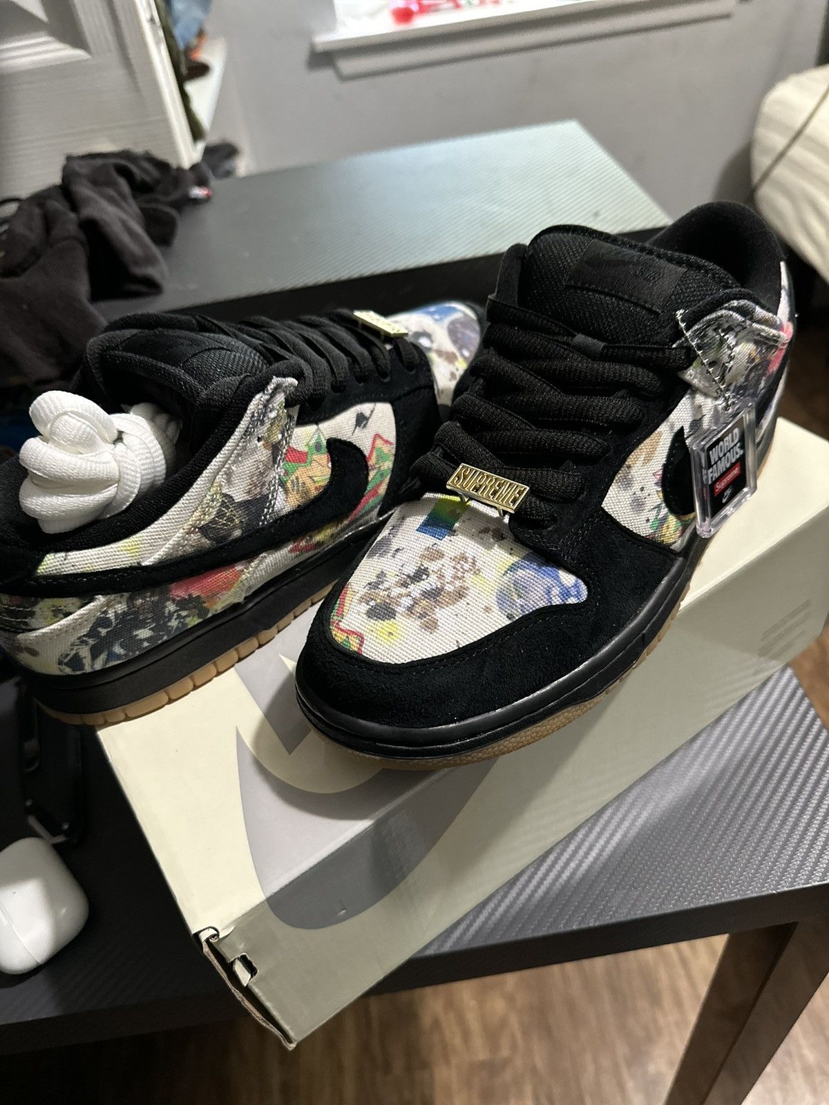 image of Nike x Supreme Dunk Low Sb Rammellzee Shoes in Black, Men's (Size 7.5)
