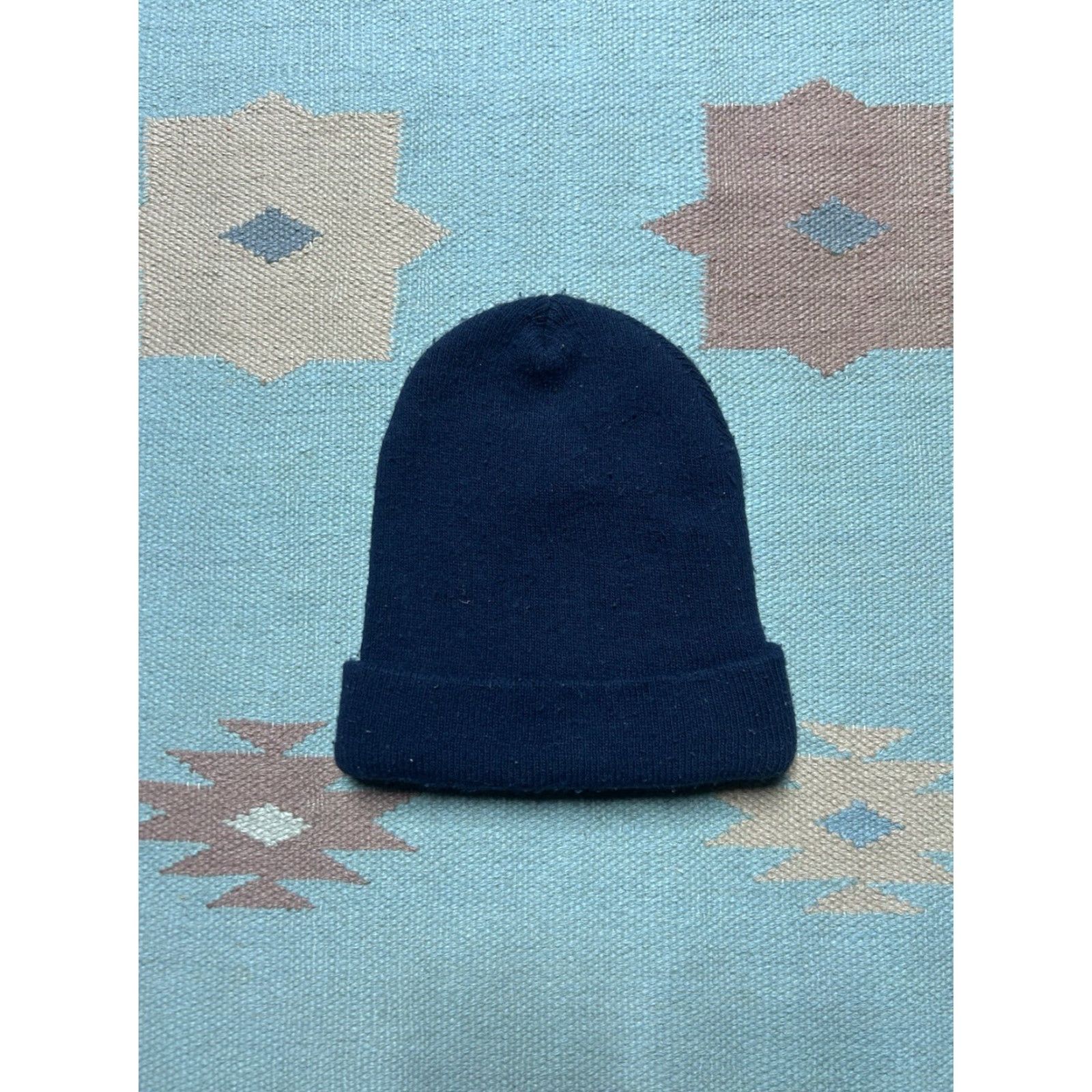 Nike VINTAGE Nike Beanie Knit Winter Hat Navy Blue Check Big Logo OSFA Mens One Size Blue Size ONE SIZE - 3 Thumbnail