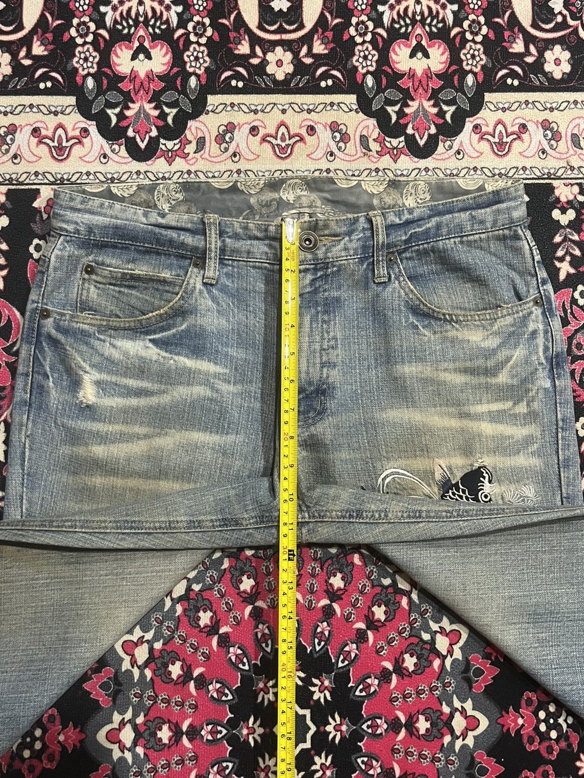 Karakuri Tamashii ⚡️Distressed⚡️Vintage Japanese Fish Koi Embroidery Mud Jeans Size US 34 / EU 50 - 13 Thumbnail