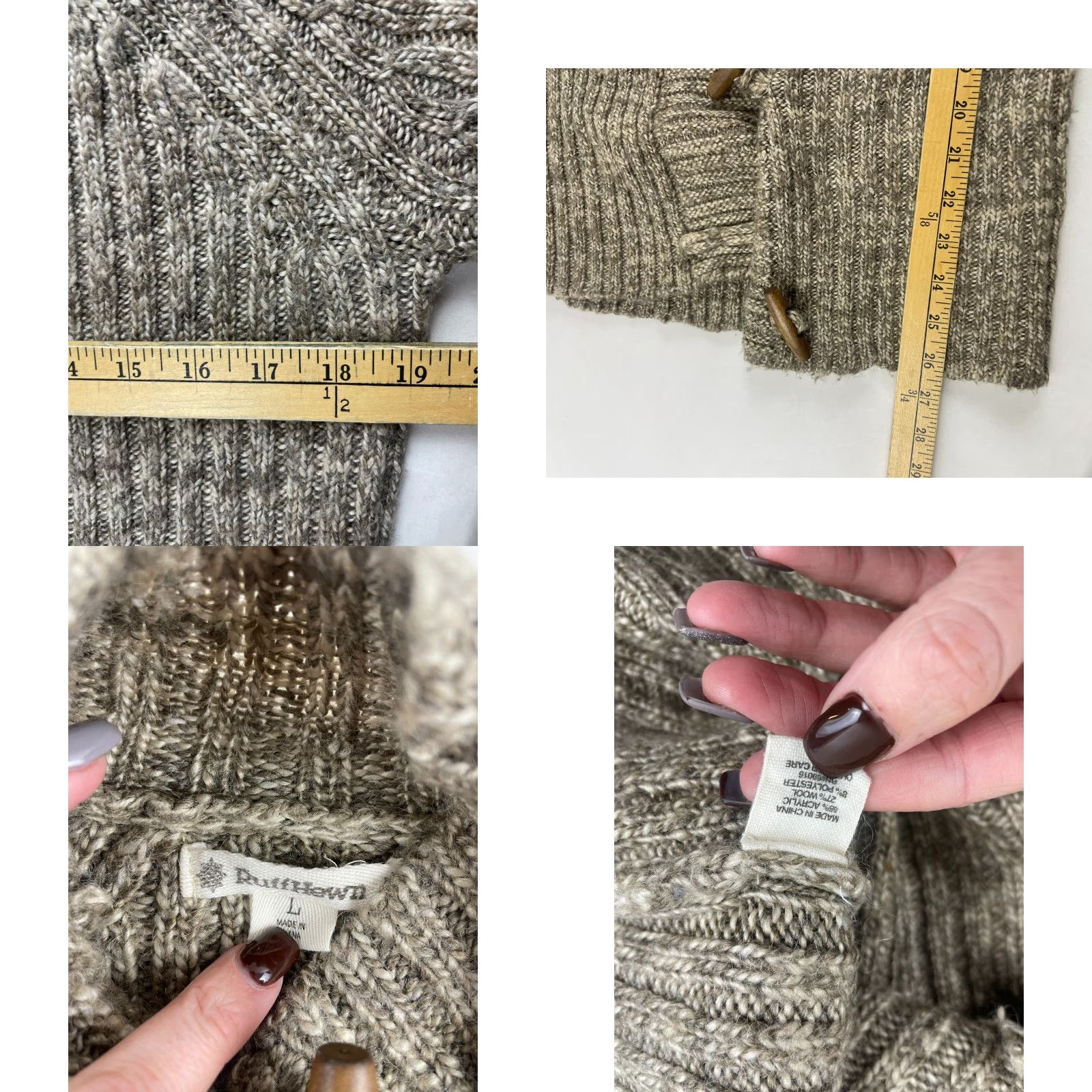 Vintage Ruff Hewn Sweater Women's L Tan Brown Wool Blend Rib Knit Button Loop Pullover Modern Womens Size L / US 10 / IT 46 - 8 Thumbnail