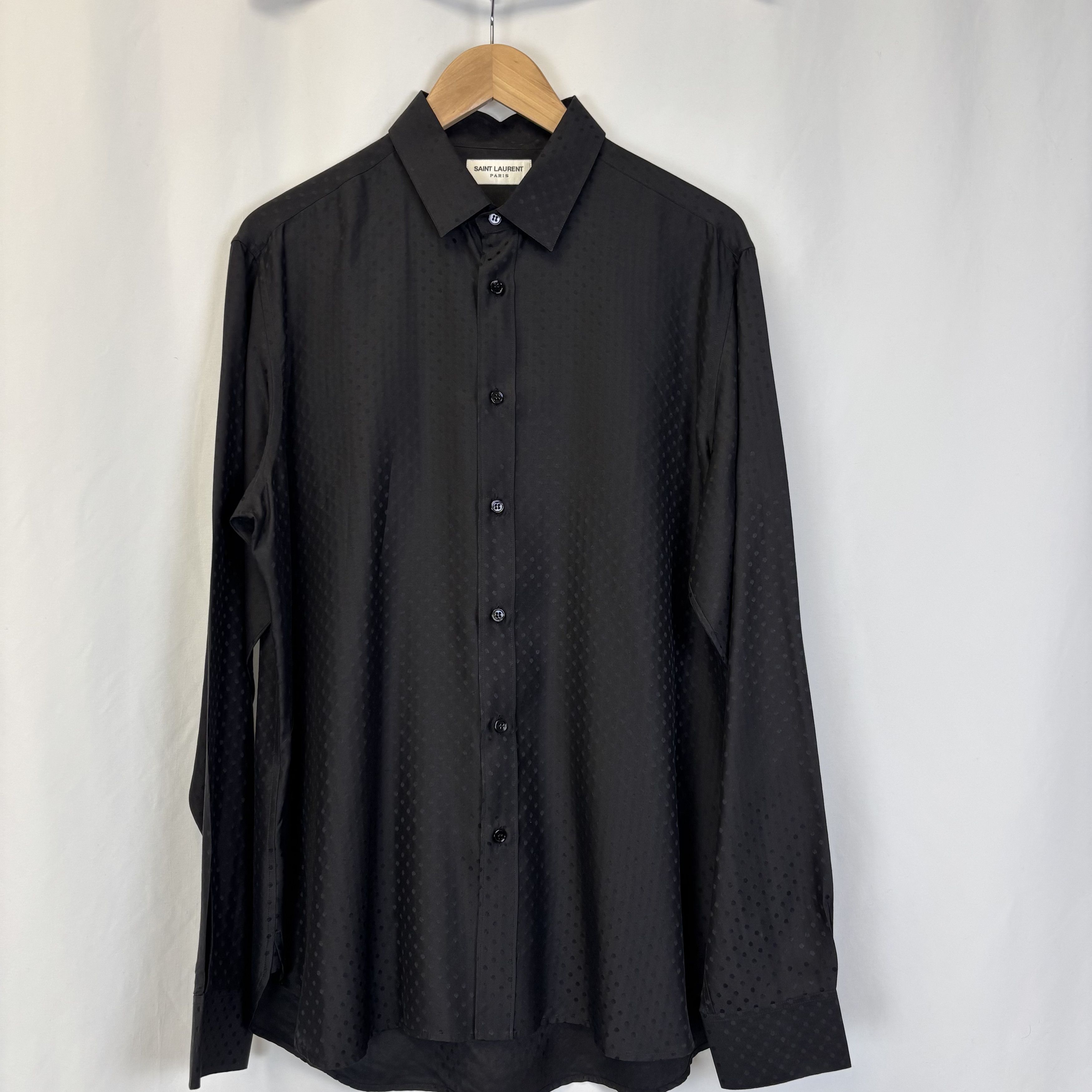 Saint Laurent Paris Saint Laurent Black Silk Dot Shirt Size US XL / EU 56 / 4 - 1 Thumbnail