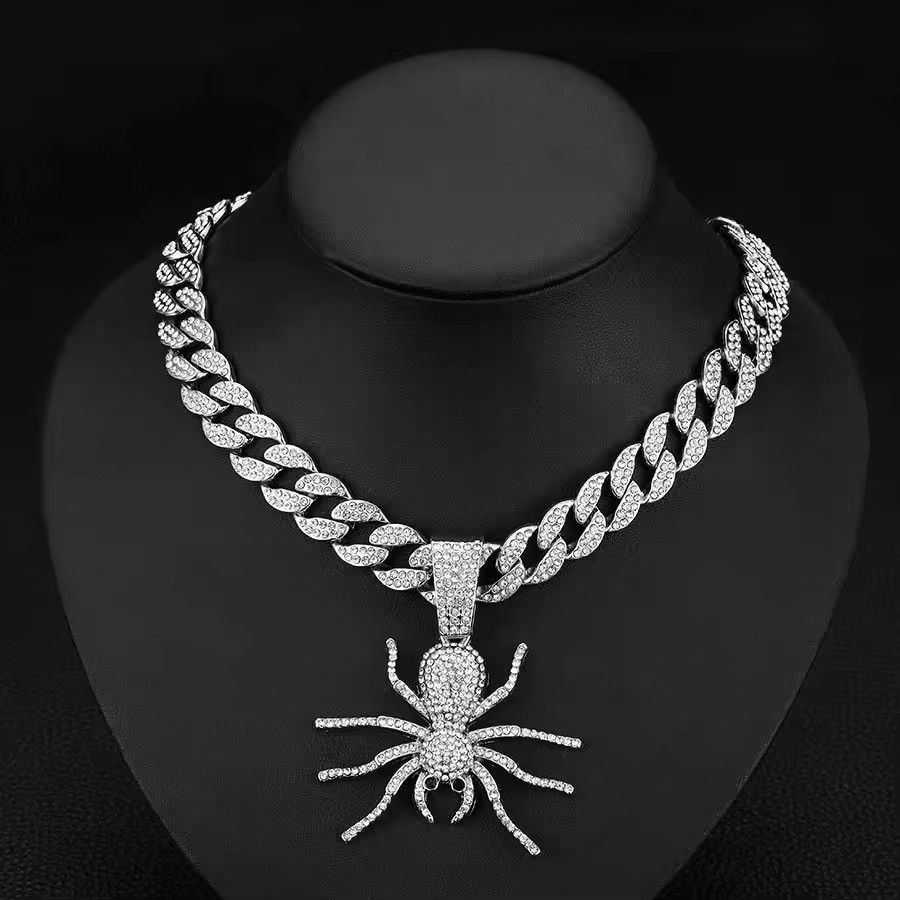 Jewelry × Vintage Retro Punk Rhinestone Ruby Necklace Spider Chain Square Size ONE SIZE - 1 Thumbnail