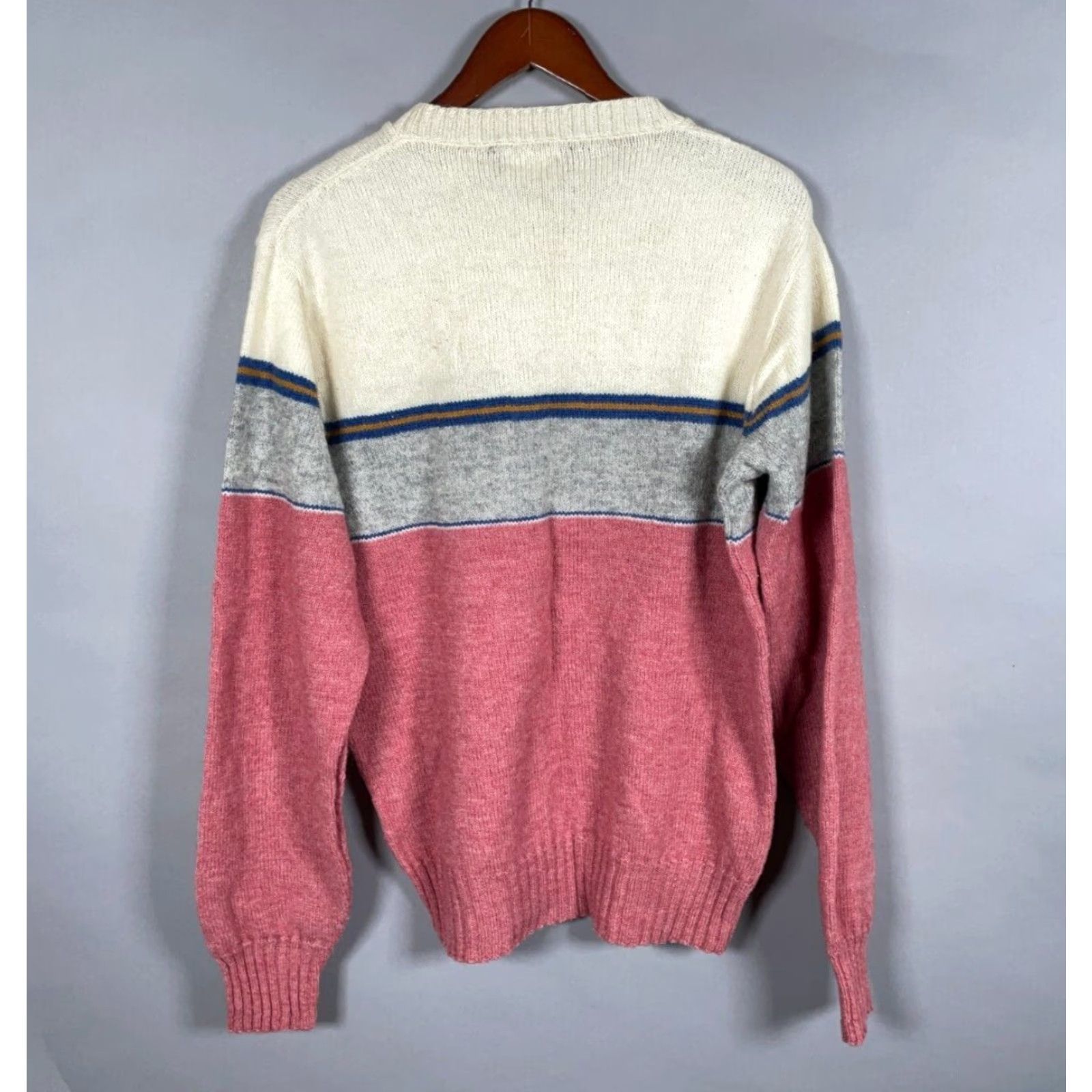 Vintage VINTAGE Puritan Sweater Adult Large Red Ivory Striped 80s Shetland Wool Blend Knit Pullover Size US L / EU 52-54 / 3 - 2 Thumbnail