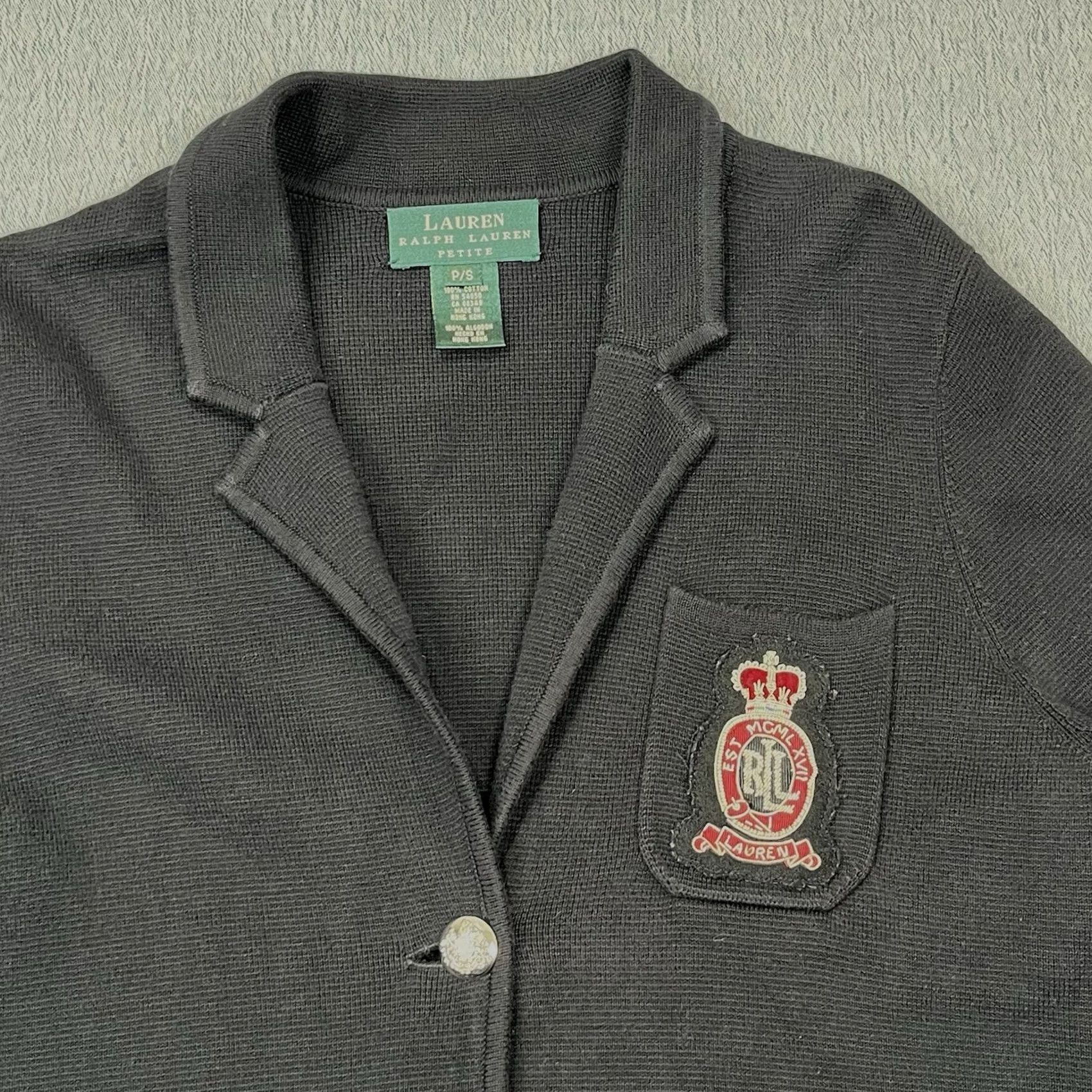 Ralph Lauren VINTAGE Lauren Ralph Cardigan Womens PS Black Cotton Classic Crest Blazer Pockets Size S / US 4 / IT 40 - 2 Thumbnail