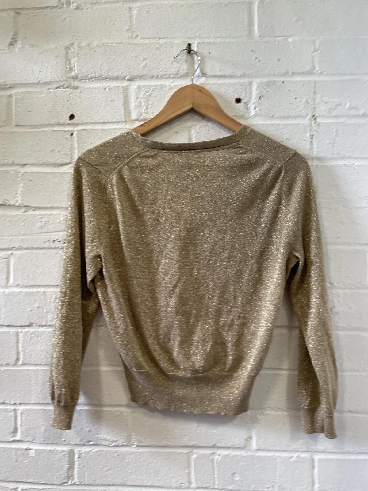 Express Express Women's Gold Metallic V-Neck Cardigan Sweater Size S / US 4 / IT 40 - 3 Thumbnail