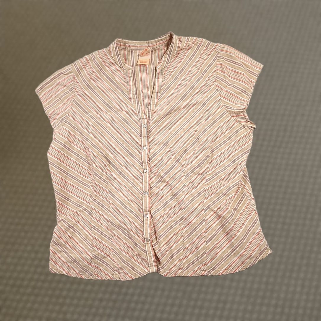 Faded Glory VINTAGE Faded Glory Shirt Womens 18/20W Beige Striped Stretch Pearl Snap V Neck Y2K Womens Size XXL / US 16-18 / IT 52-54 - 1 Thumbnail