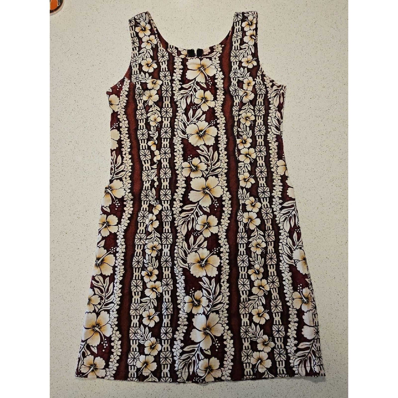 Vintage Hawaiian Flavor Tapa Cloth Print Dress M Brown Handmade Slee Size M / US 6-8 / IT 42-44 - 3 Thumbnail