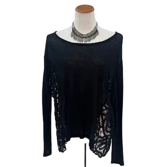 Free People NWT Free People Black Lace Inset Slouchy Linen Blend Top | B Size S / US 4 / IT 40 - 8 Thumbnail