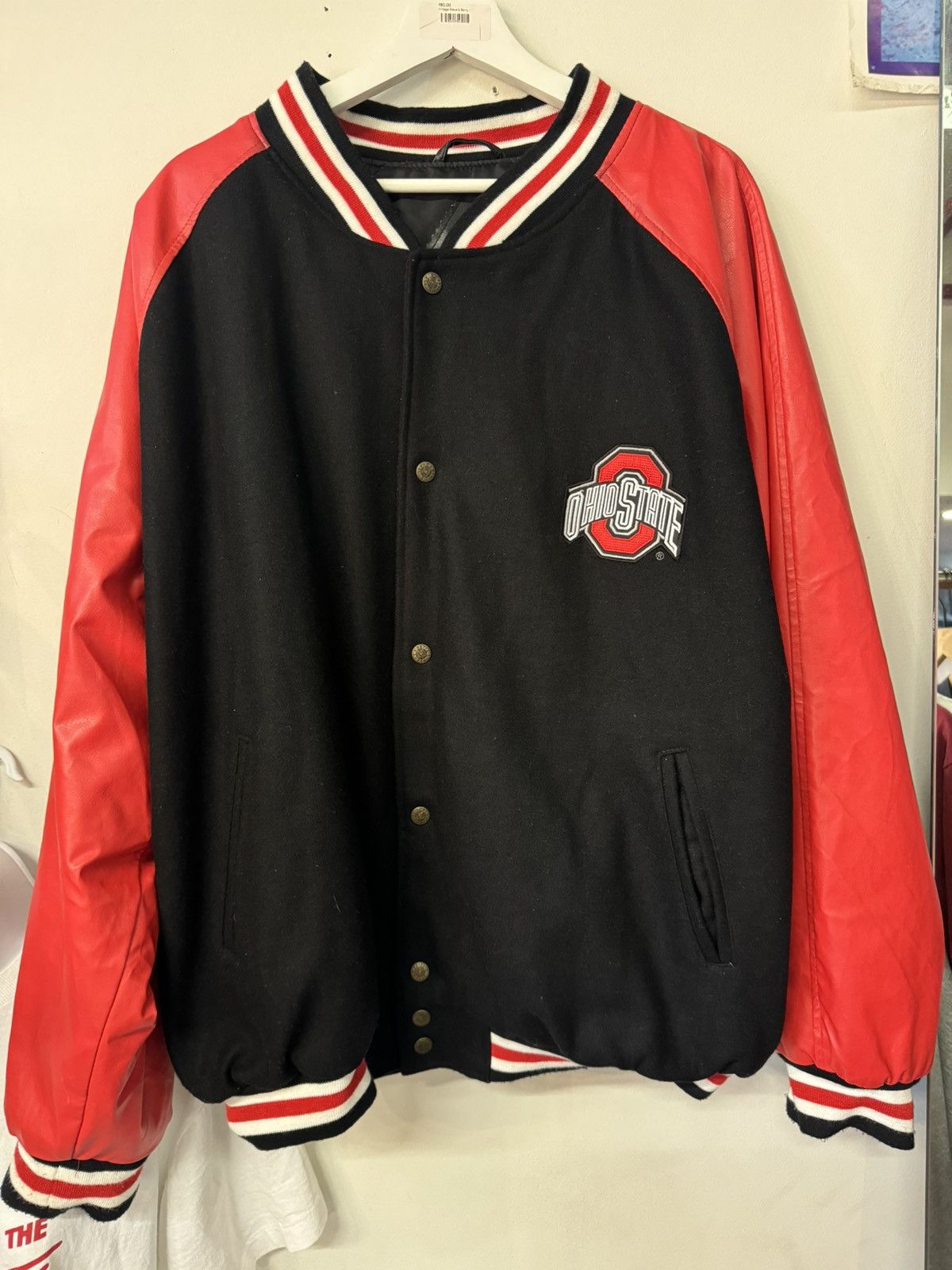 Ohio State BUCKEYES letterman faux leather Jacket STEVE & hot BARRYS mens xlarge