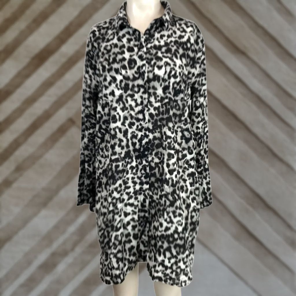 Lands' End LANDS' END WOMEN'S Blouse M/P 10-12 LONG SLEEVE Button Up Tunic TOP Black & Gray #PM# Size M / US 6-8 / IT 42-44 - 1 Thumbnail